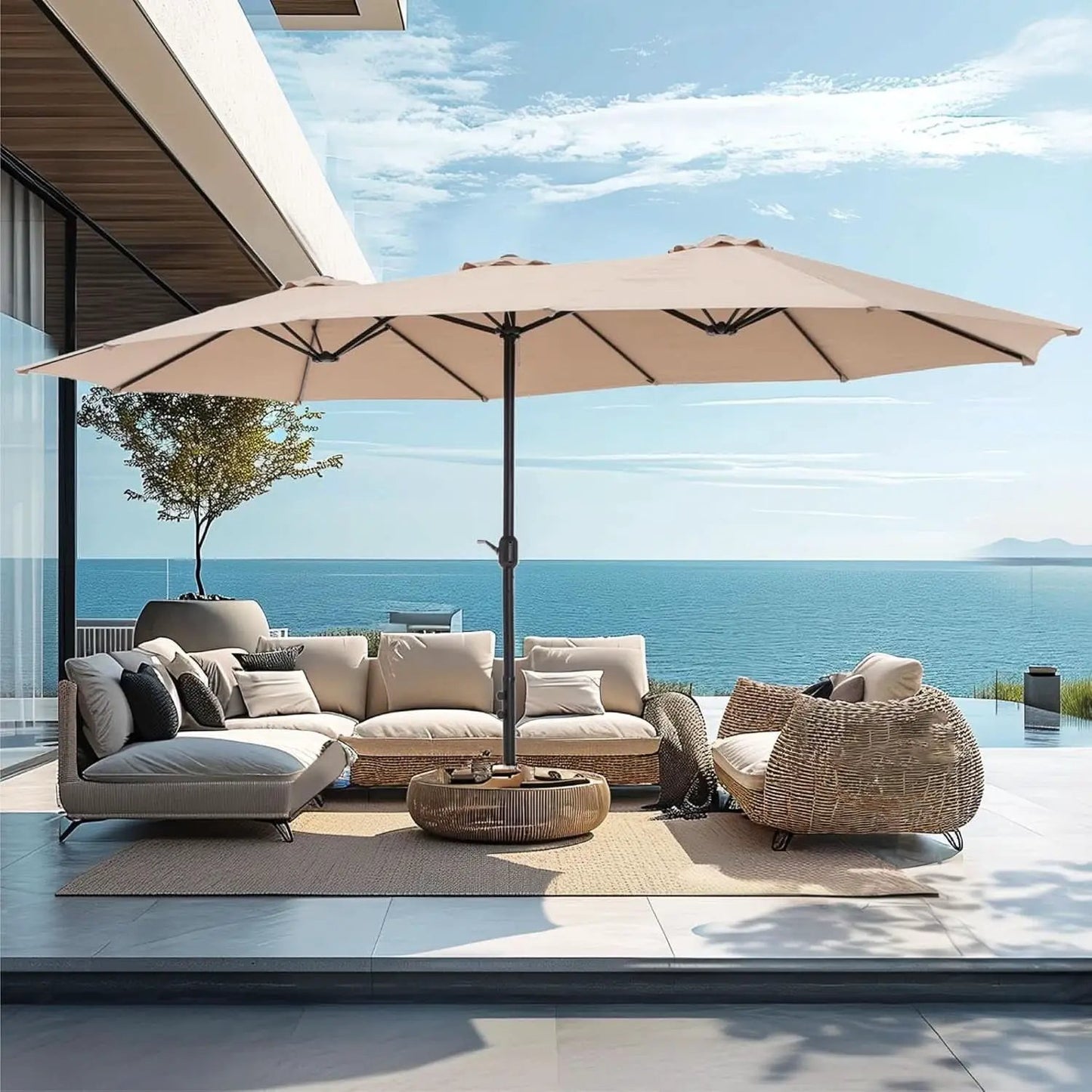 15 Foot Double Sided Patio Umbrella For Outdoor Shade from PriceLows™