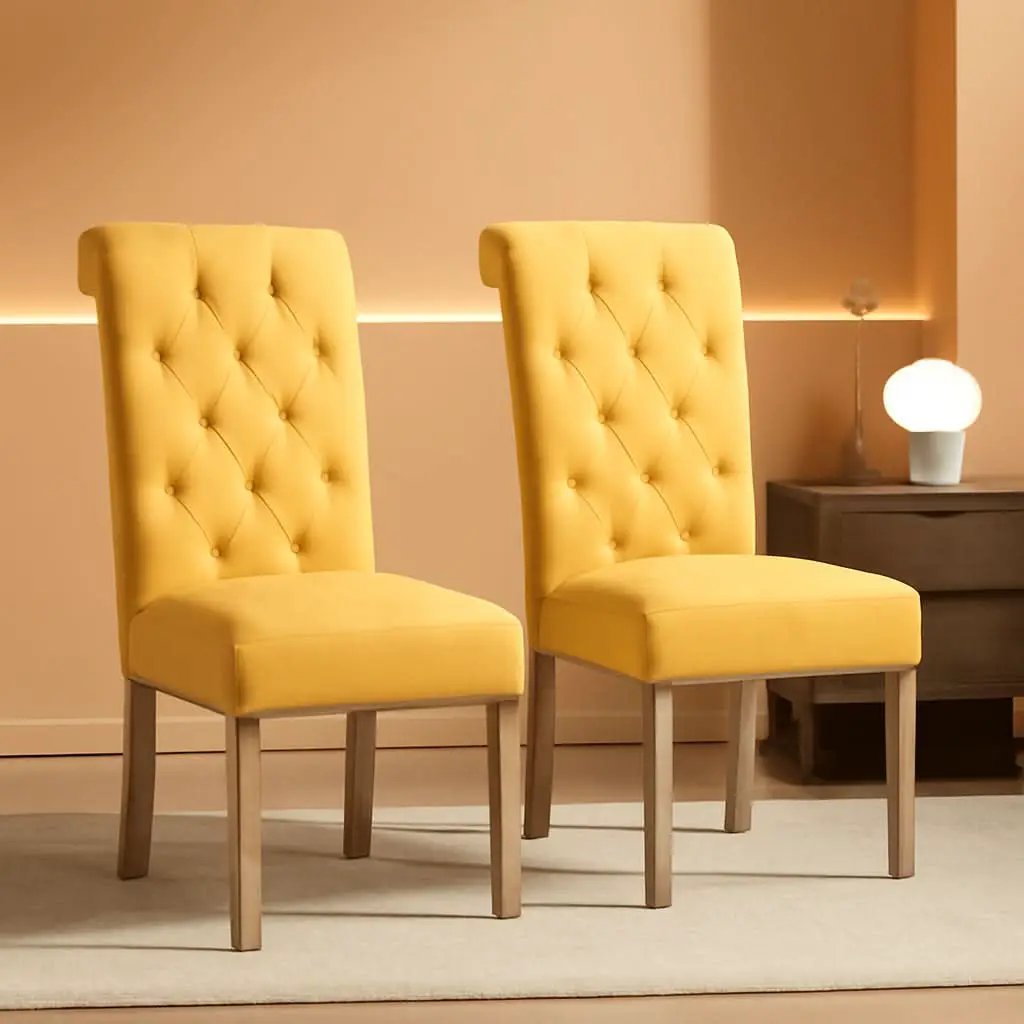 Solid Wood Tufted Parsons Yellow Dining Chair Set Of 2 from PriceLows™
