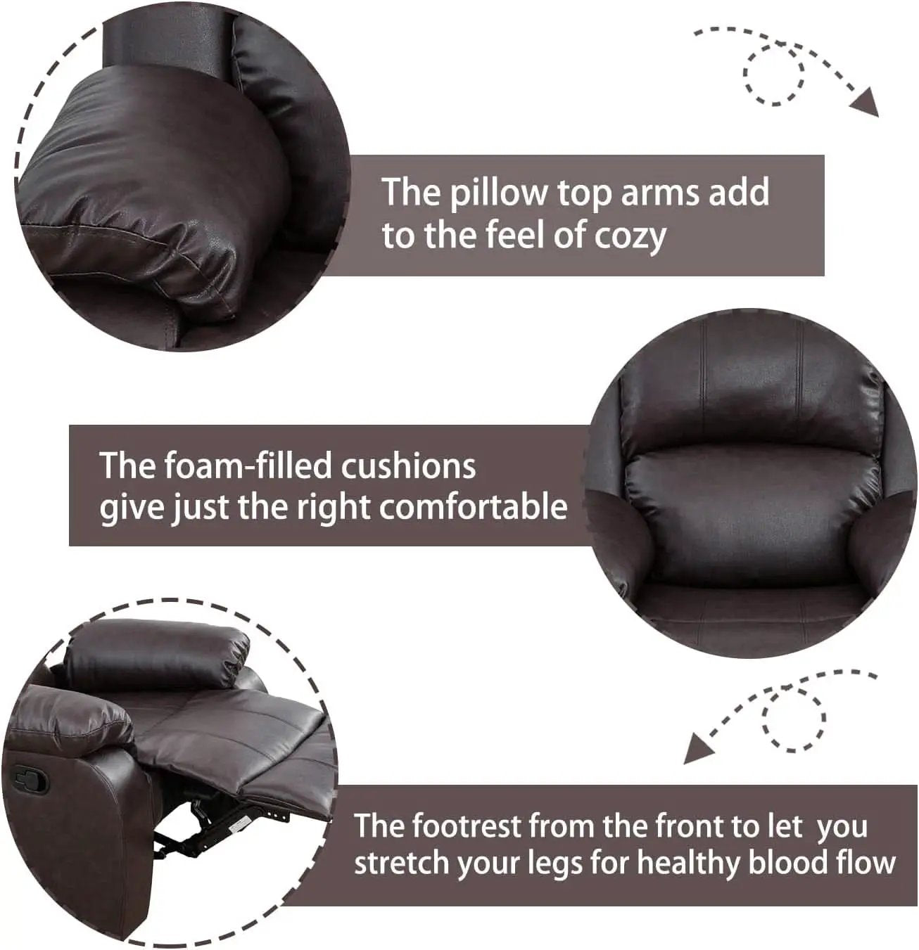 Manual Recliner Sofa Set Brown Three Piece Living Room Furniture from PriceLows™