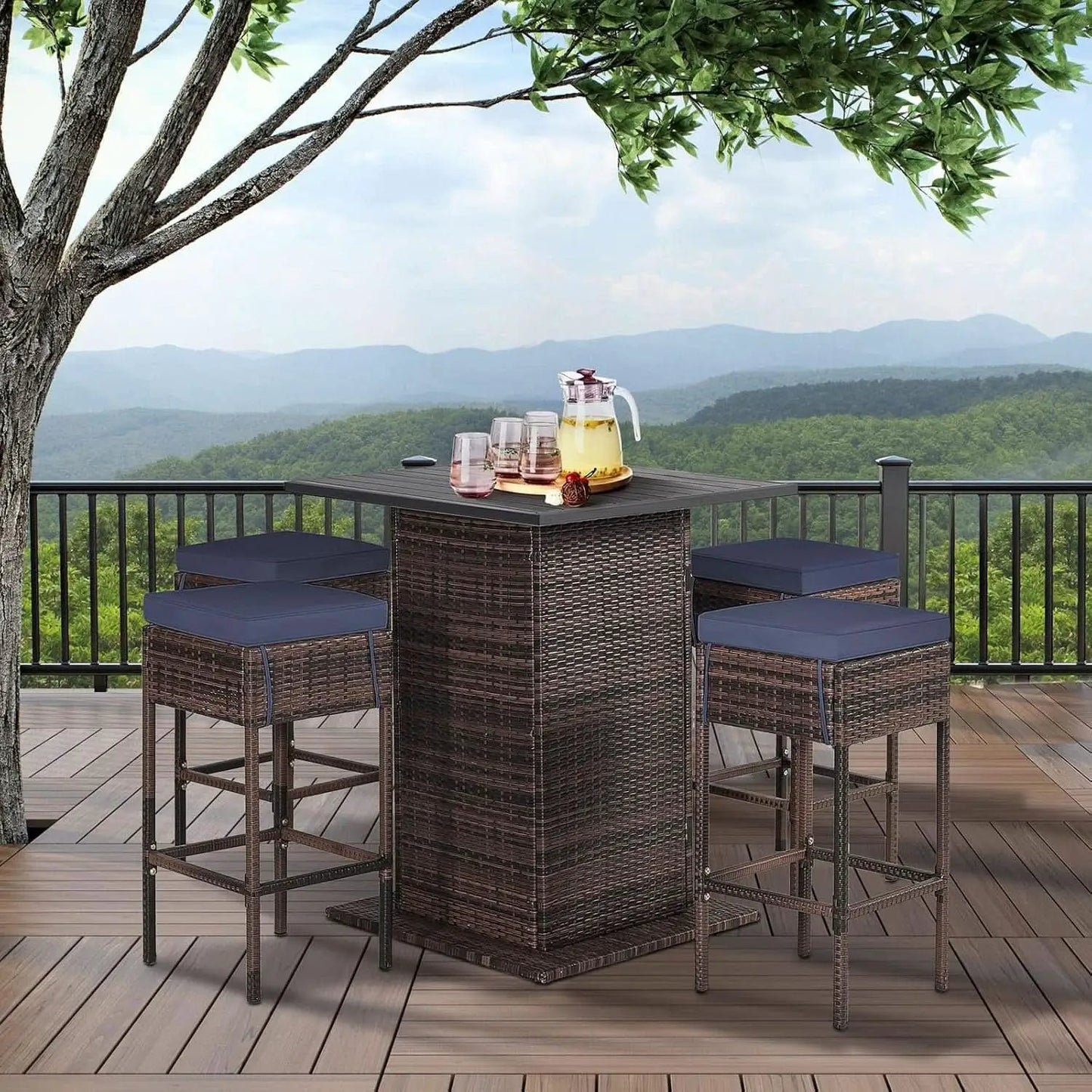 5 Piece Outdoor Bar Set Navy Blue Bar Height Table Storage from PriceLows™