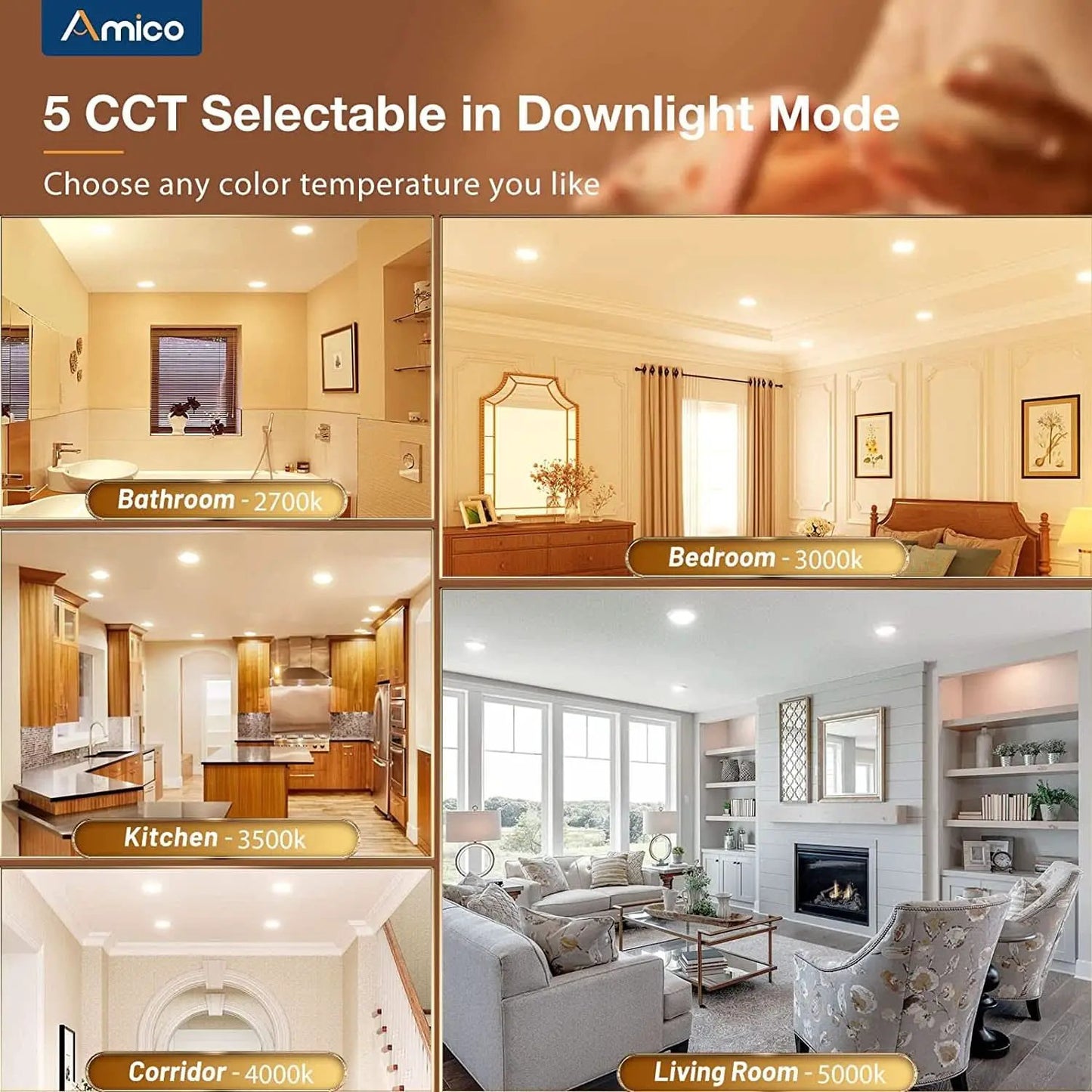 6 Inch 5CCT Dimmable LED Recessed Ceiling Light With Night Light 24 Pack Ultra Thin Canless Downlight from PriceLows™