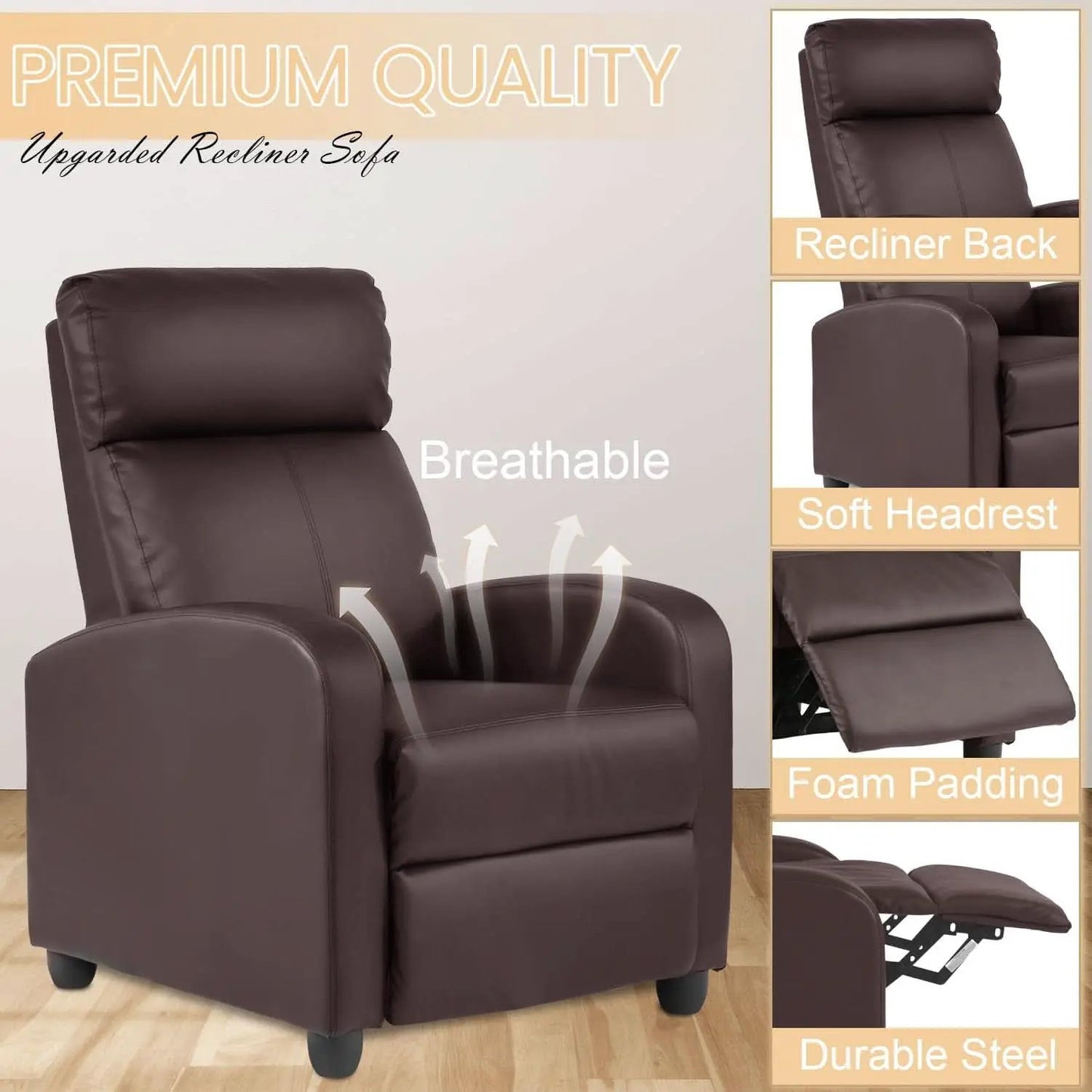 Massage Recliner Chair With Footrest And Brown PU Leather from PriceLows™