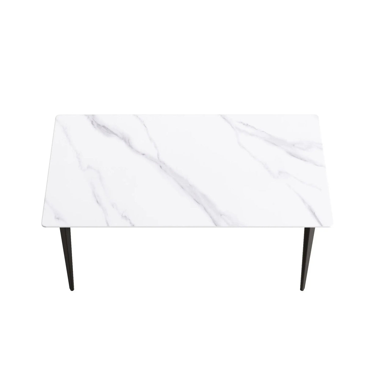 Dining Table | 63 Inch Straight Edge | 12mm Sintered Stone | White Black Frame