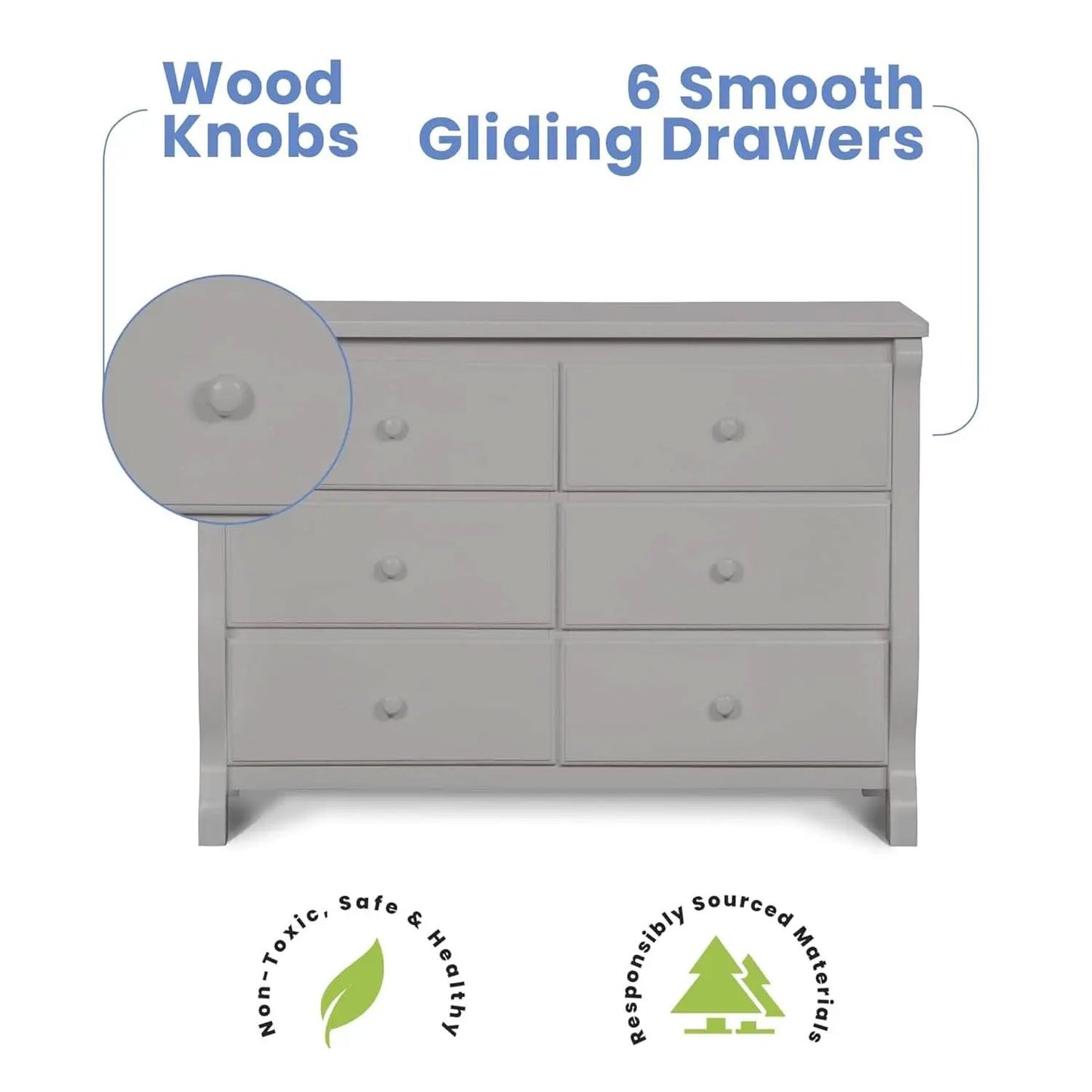 Six Drawer Dresser In Grey With Interlocking Drawers from PriceLows™