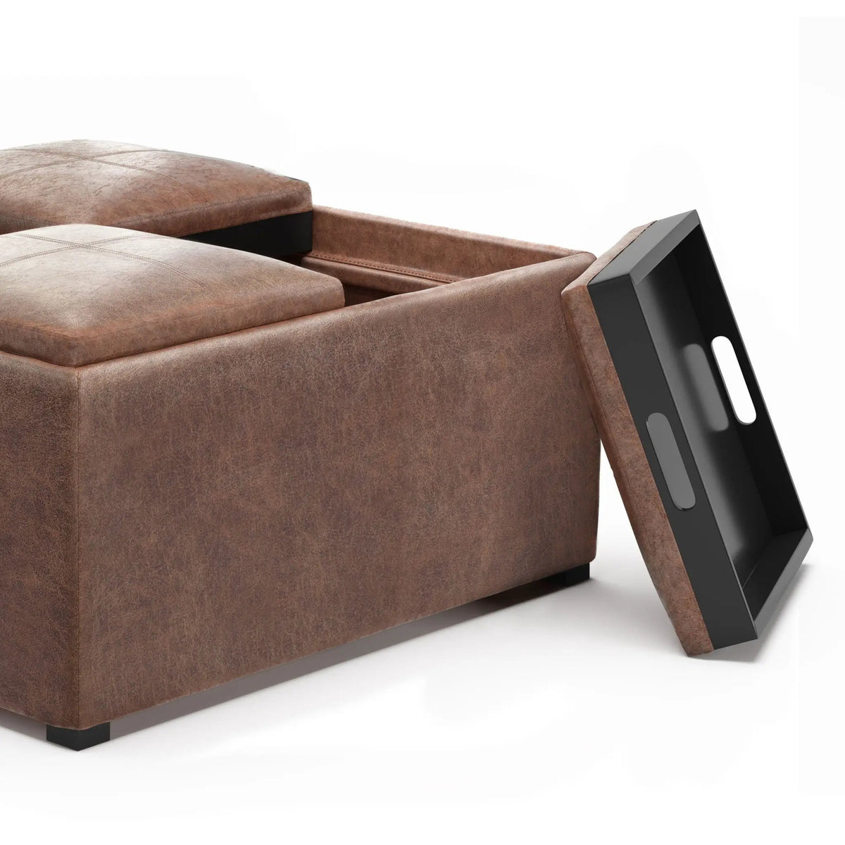 Avalon Square Storage Ottoman | Coffee Table Design | Four Flip Over Serving Trays | 35 Inch Width