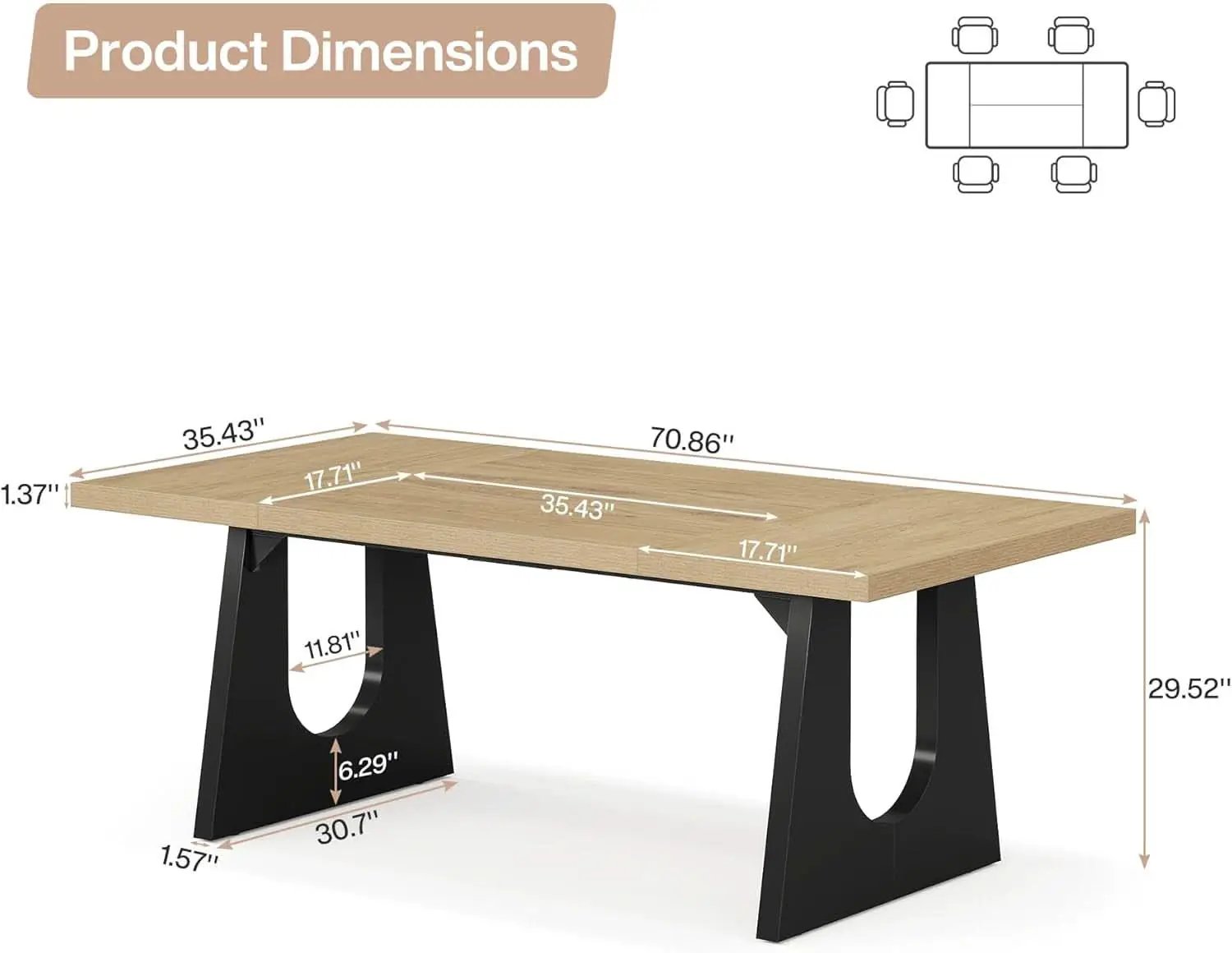 Oak And Black Rustic Dining Table 70.9 Inch For 6 To 8 People from PriceLows™