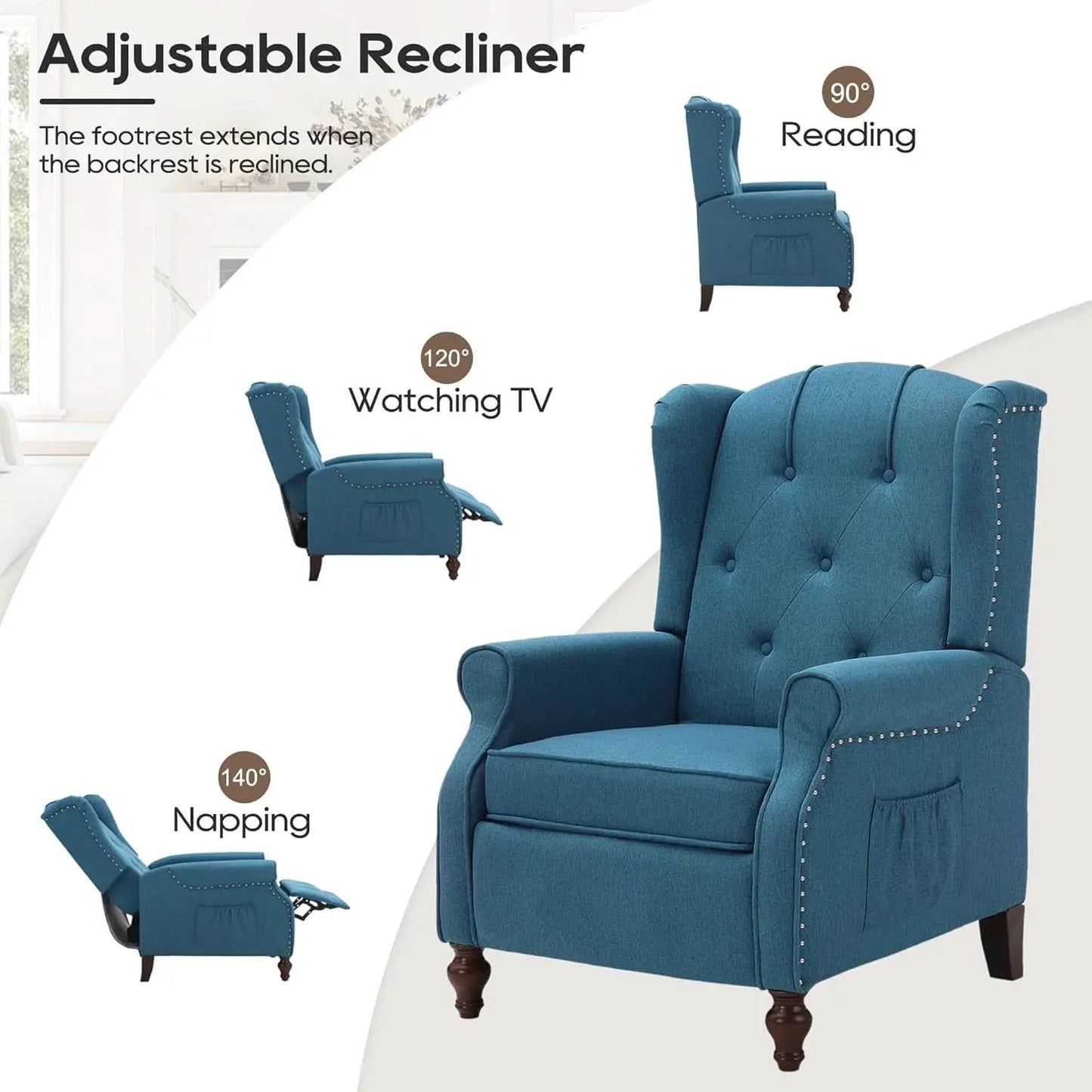 Wingback Recliner Chair With Massage And Heat Tufted Fabric from PriceLows™