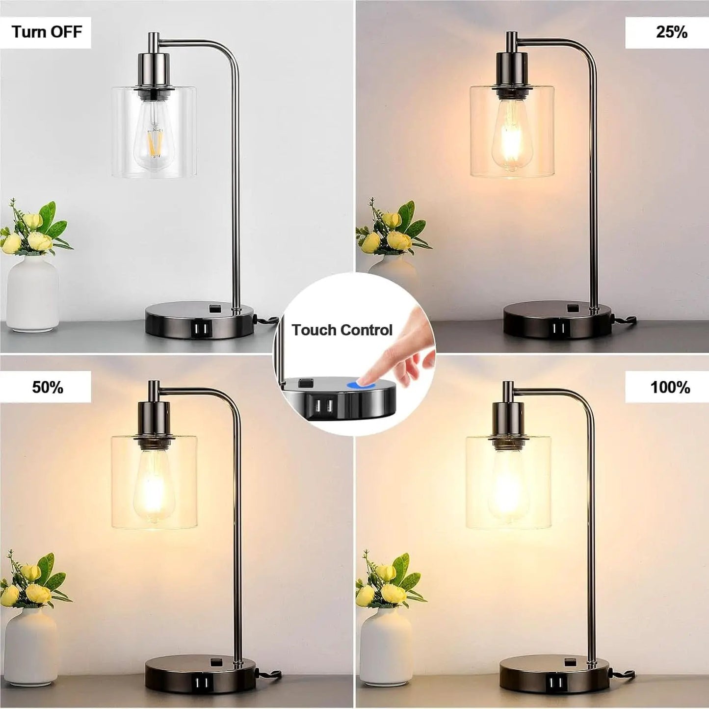 Industrial Table Lamps Black Nickel Touch Control Dimmable from PriceLows™