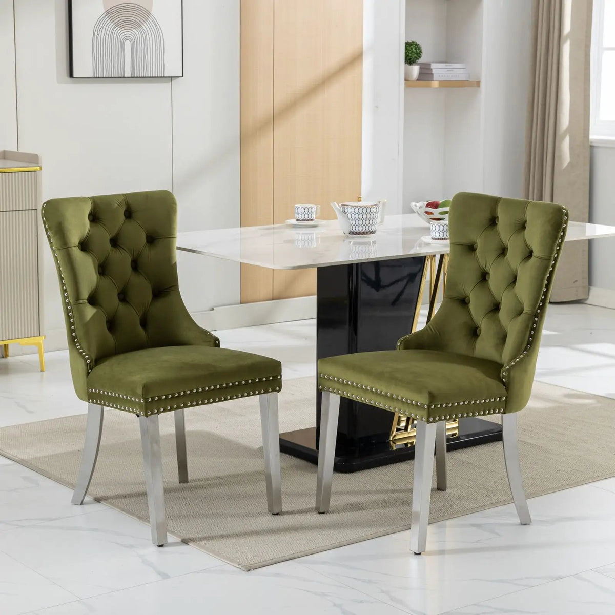 Dining Chair | Tufted Upholstery | Stainless Steel Legs | Set Of 2