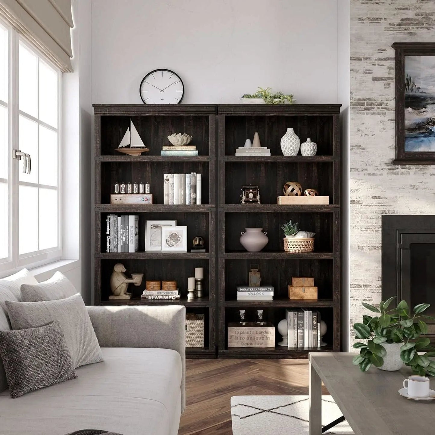 Farmhouse Cherry Bookcase 71 Inch Tall Sturdy Open Shelving from PriceLows™
