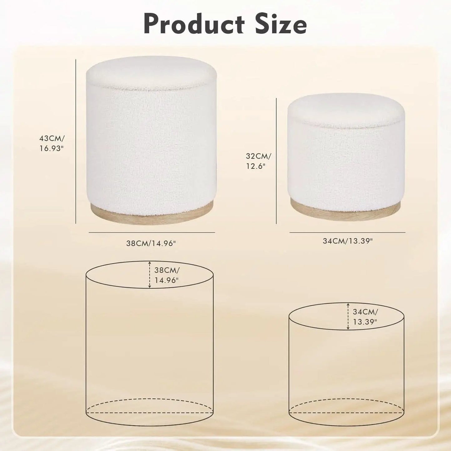 White Velvet Round Storage Ottoman FifteenInches Compact from PriceLows™