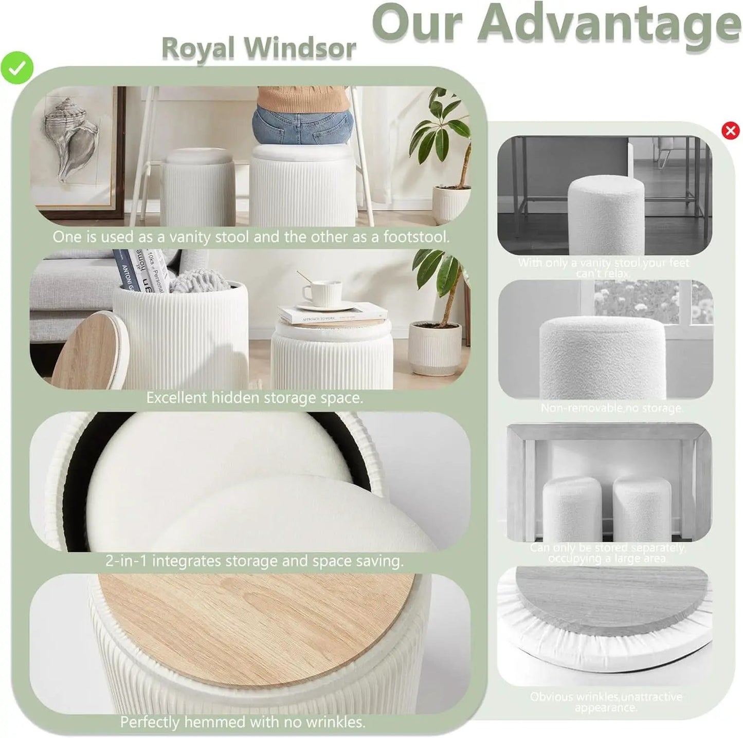 Compact Round Velvet Storage Ottoman TwoPack White from PriceLows™
