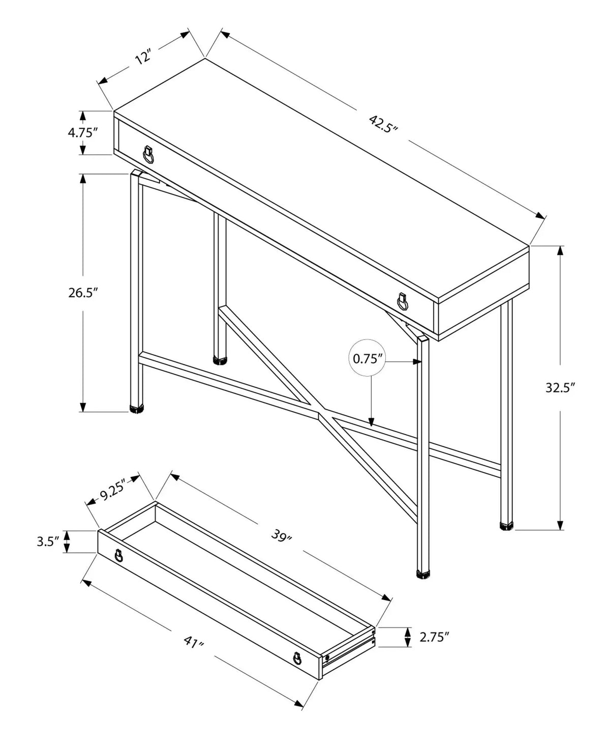 Entryway Console Table | 42.5 Inch Width | Large Storage Drawer | Reclaimed Barn Style Finish