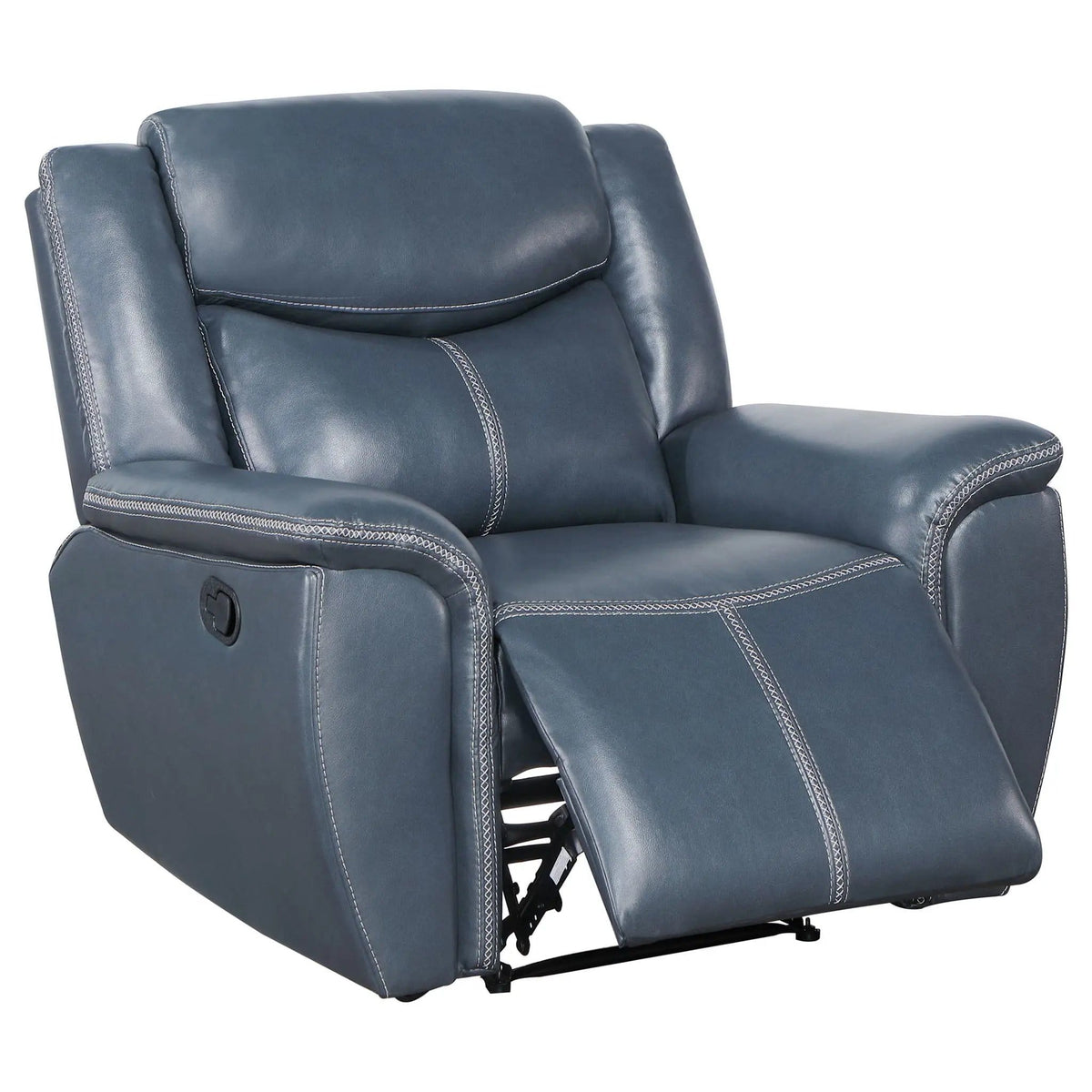 Brier Upholstered Padded Arm Recliner Chair With Manual Recline And Pillowtop Arms | 55 x 39.25 x 40.25 in | Faux Leather & Metal | Blue