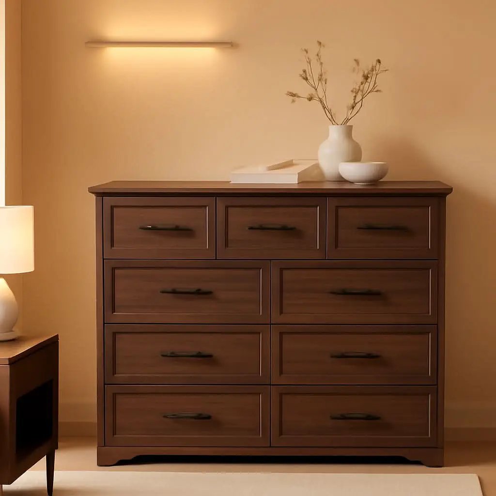 Walnut Farmhouse Dresser 7 Drawers Metallic Handles from PriceLows™