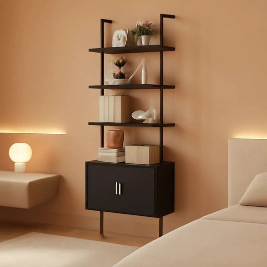 73 Inch Tall Bookshelf Black Wood Grain Living Room from PriceLows™