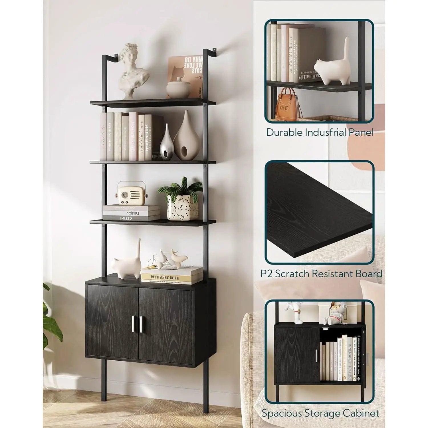 73 Inch Tall Bookshelf Black Wood Grain Living Room from PriceLows™