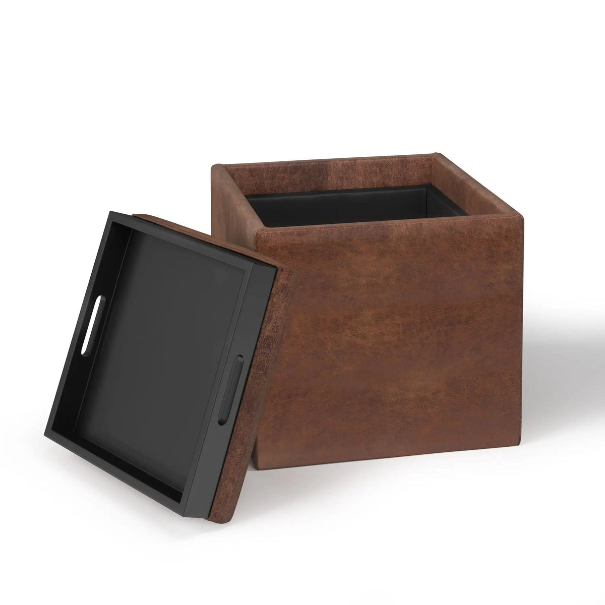 Rockwood Upholstered Cube Ottoman | Flip Over Serving Tray | Large Interior Storage | 16.9 Inch Cube