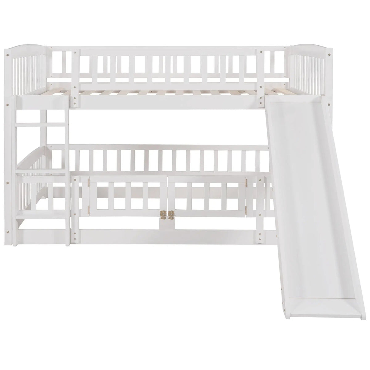 Low Bunk Bed With Slide | Fence And Ladder | Built-In Play Area | Kids Bedroom