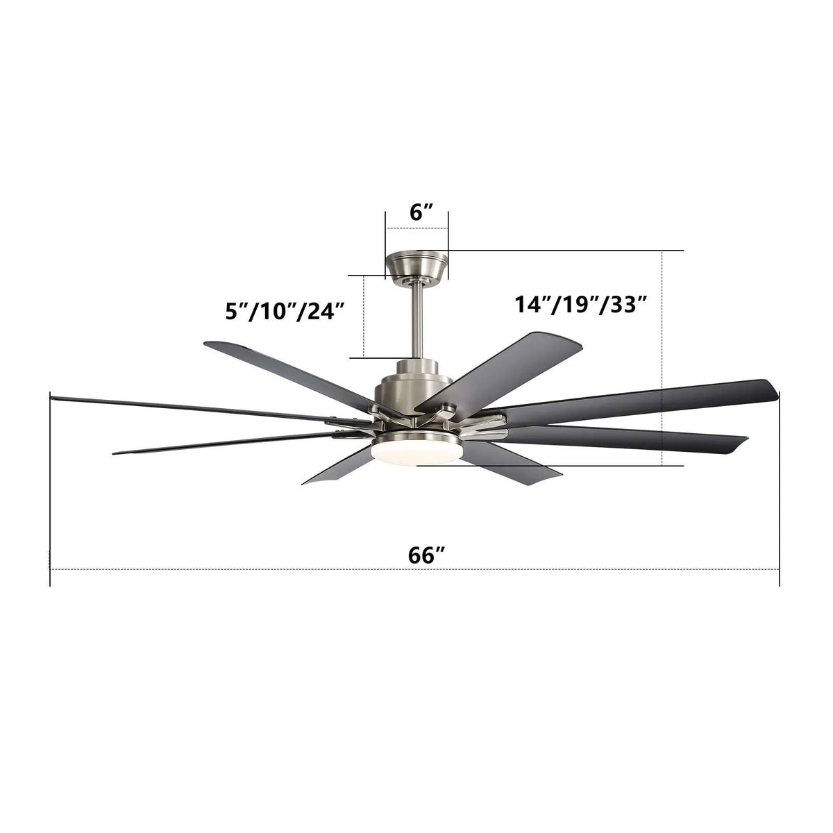Ceiling Fan | 66 Inch | 8 Blade | Dimmable LED Light