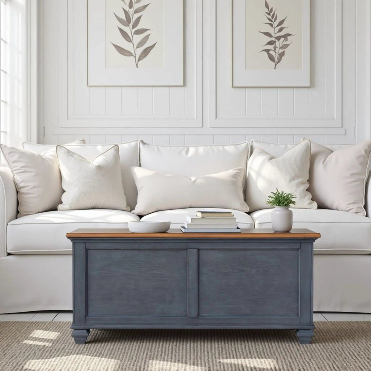 Lift-Top Coffee Table - | 40 x 40 x 18 in | Wood | Blue