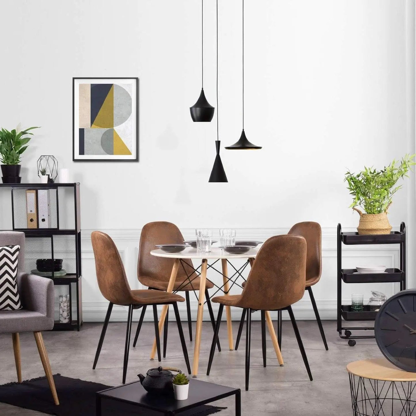Mid Century Modern Upholstered Dining Chairs, Brown from PriceLows™