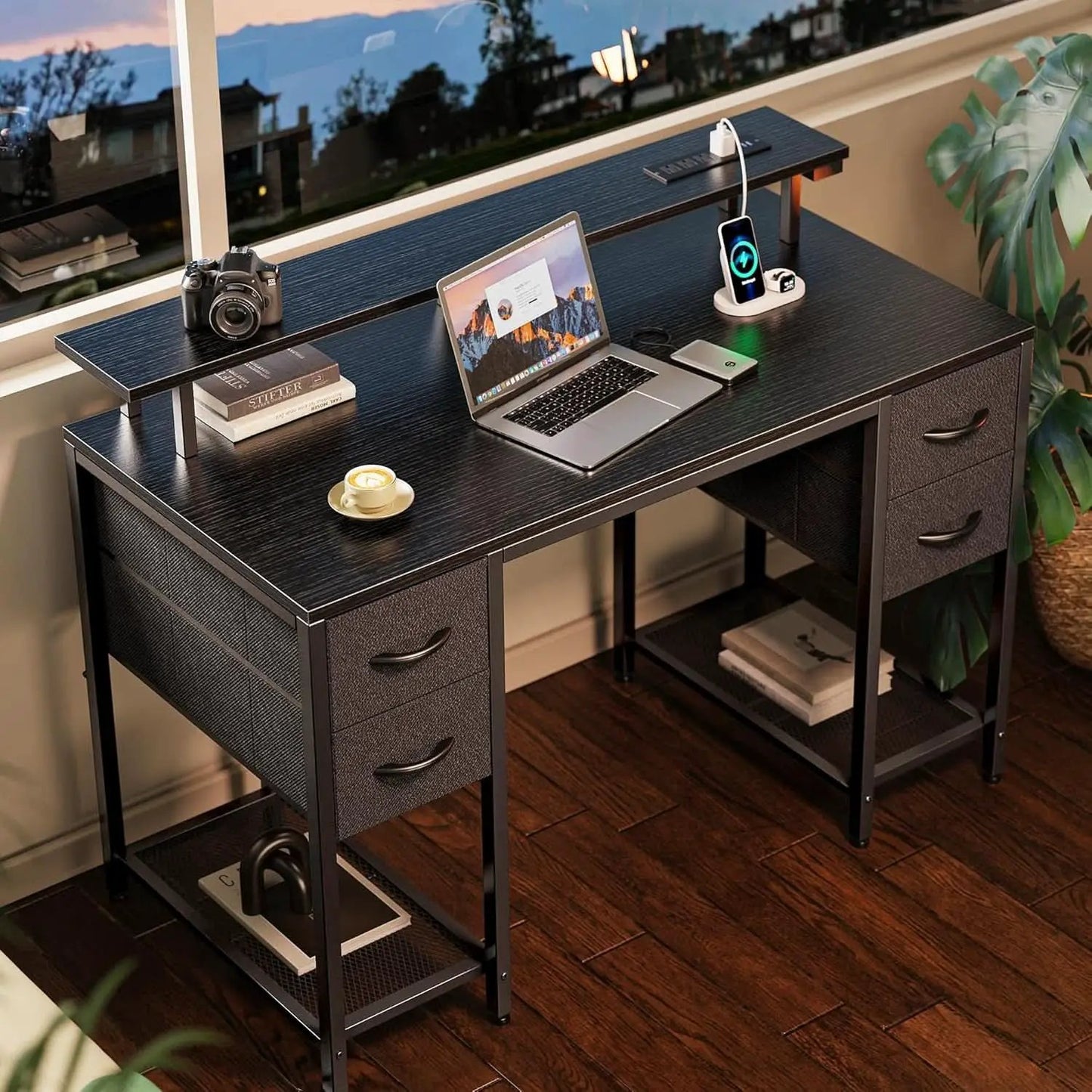 47 Inch Computer Desk With 4 Drawers And LED Lights Black from PriceLows™
