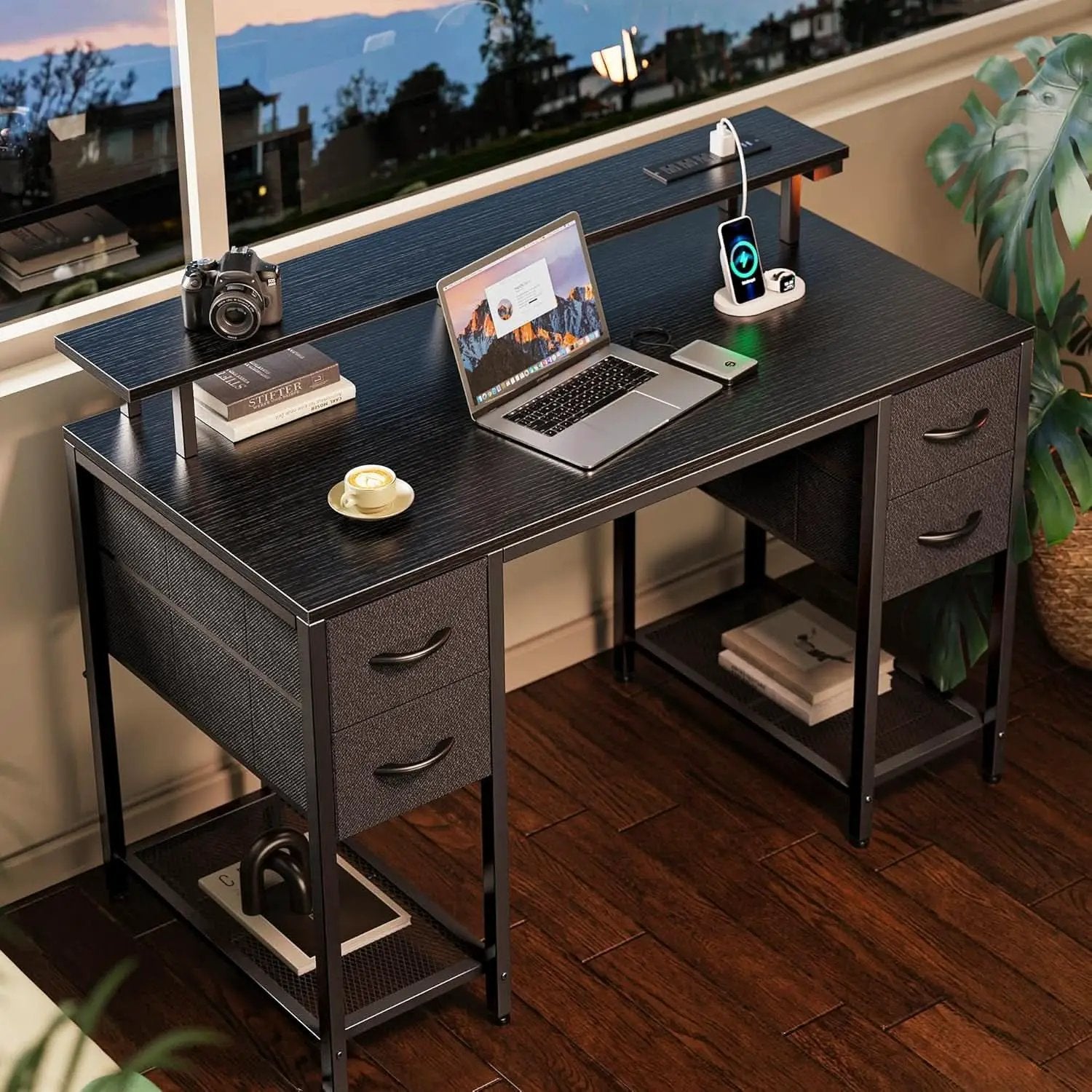 47 Inch Computer Desk With 4 Drawers And LED Lights Black from PriceLows™