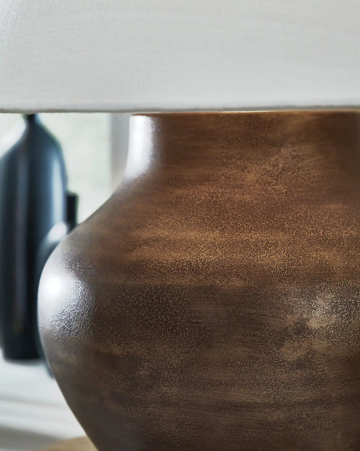 Whitham Metal Table Lamp | 22.25 x 22.25 x 23.25 in | Fabric & Metal | Antique Copper Finish