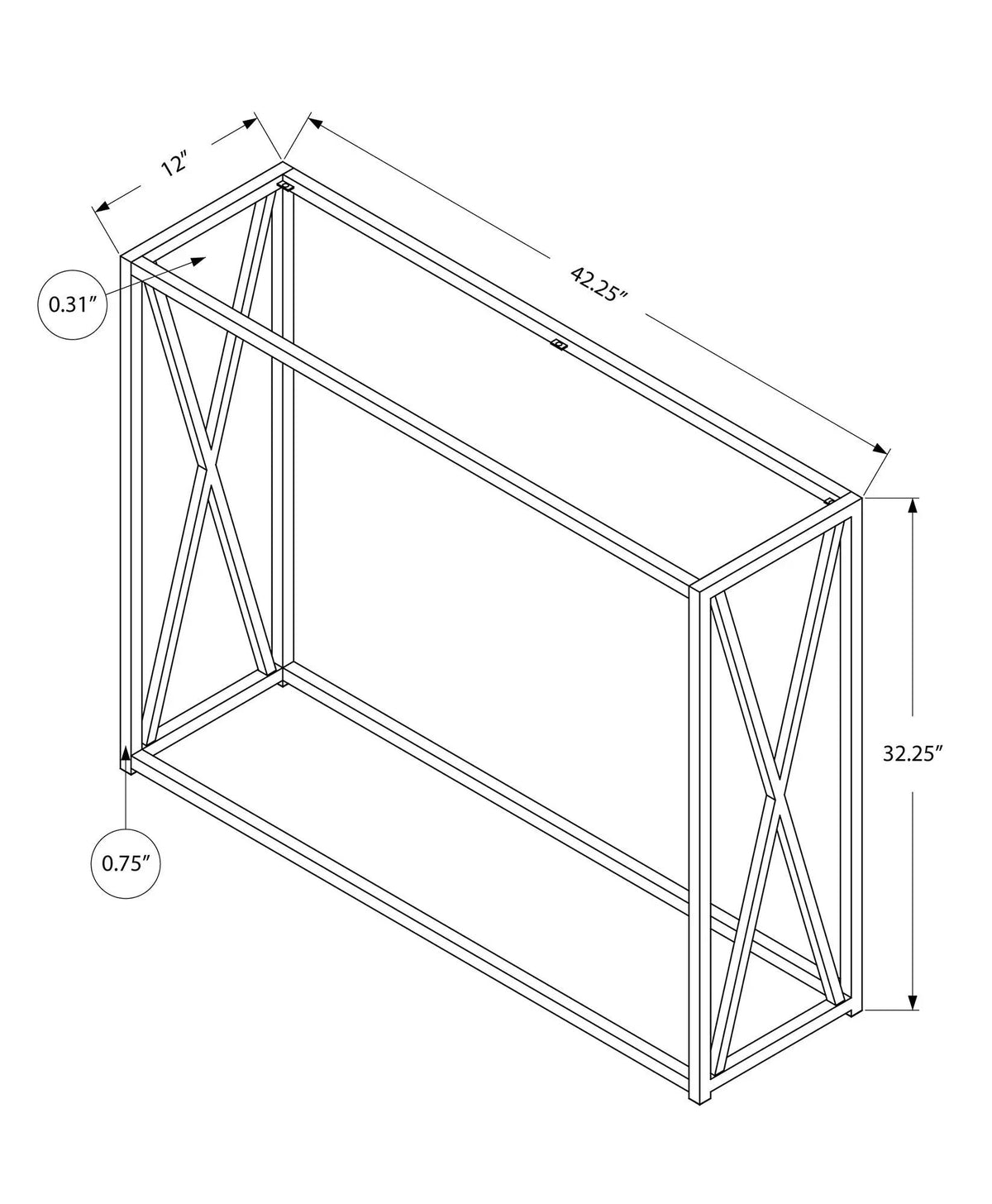 Gold Entryway Console Table | 42.25 Inch Width | Clear Tempered Glass Top | X-Design Metal Base