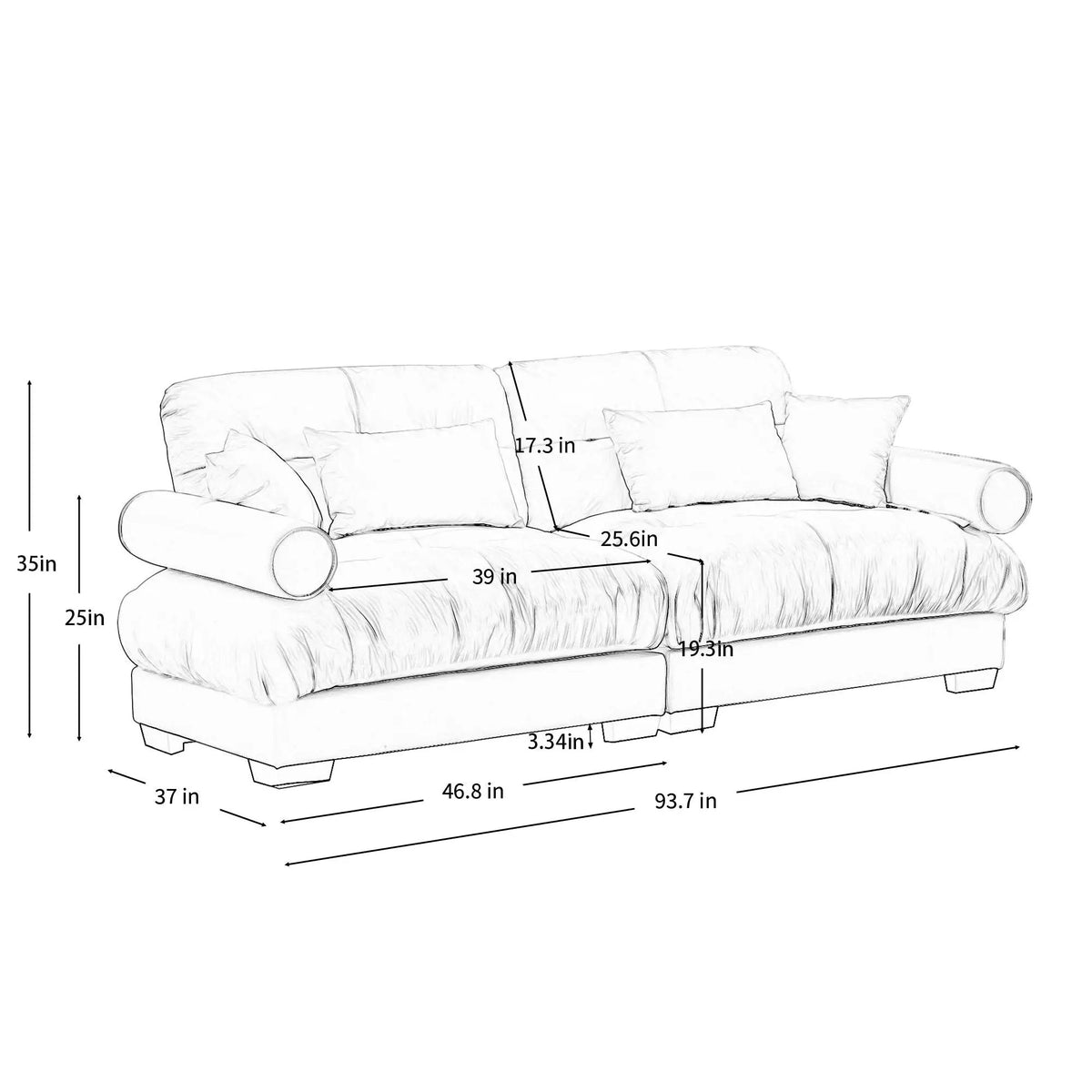 Modern Sofa | Bolstered Armrests | Cloud Cushions | Vintage Fabric