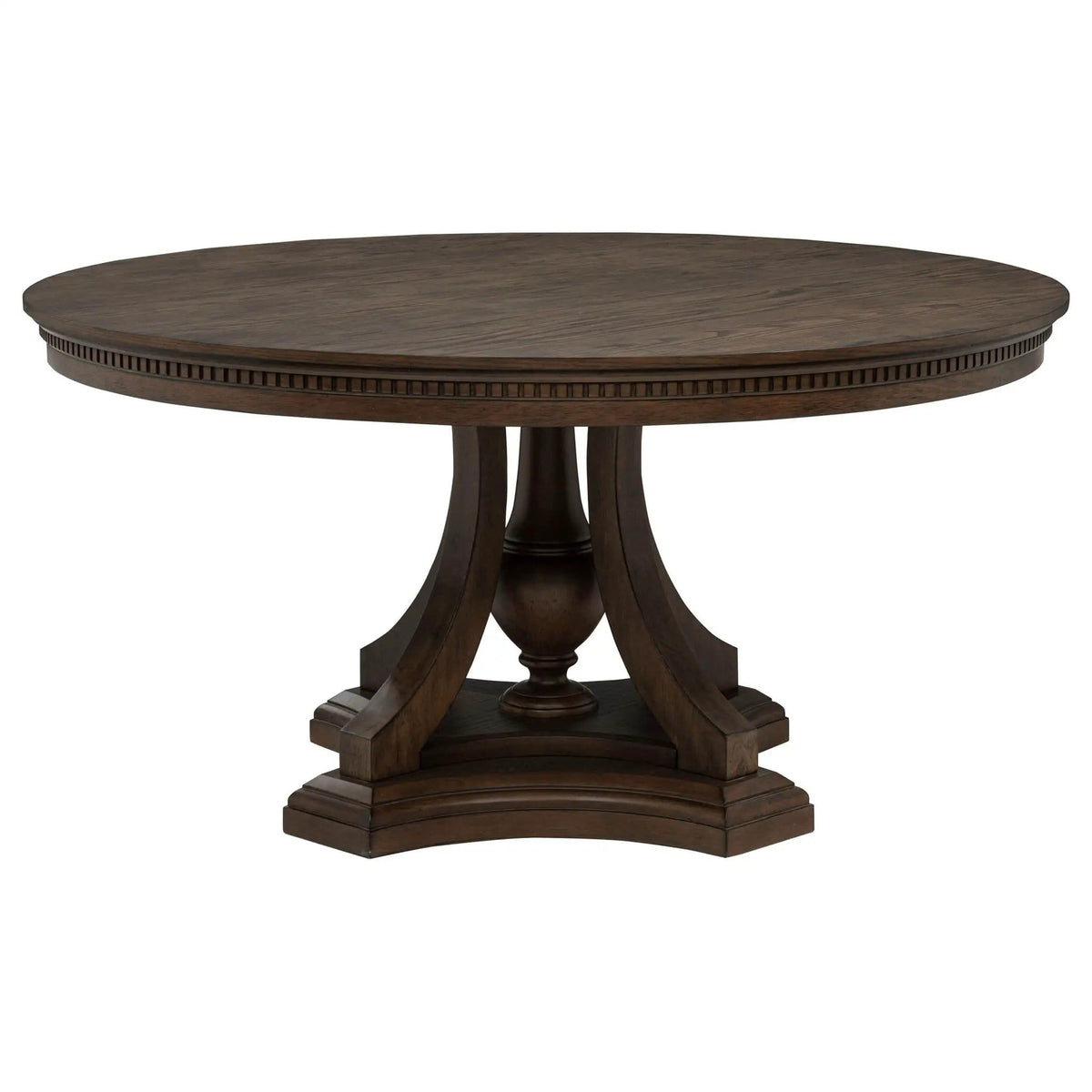 Ridgewell Round Pedestal Dining Table Dark | 60 x 60 x 30 in | Rubberwood & Engineered Wood | Oak