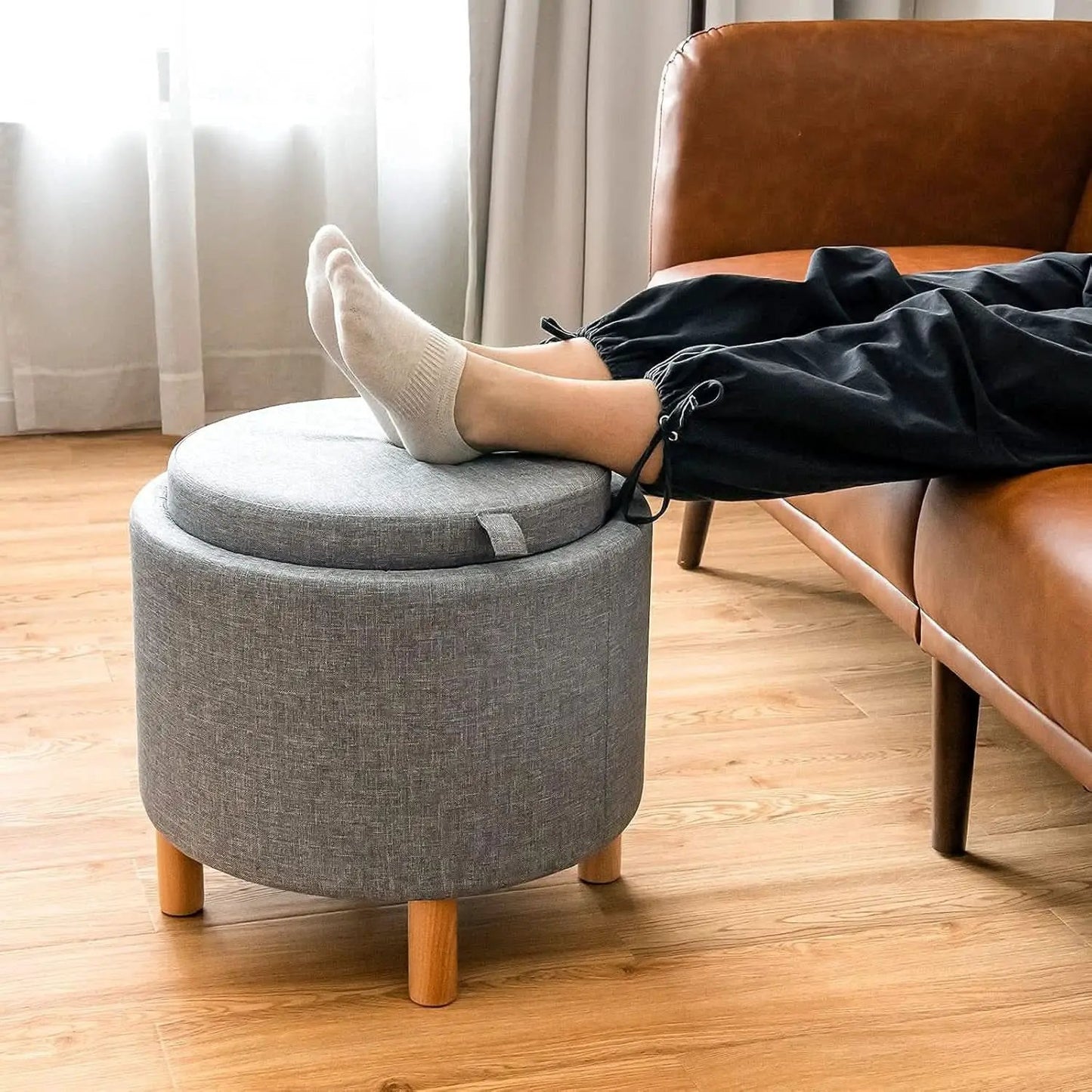 Grey Premium Microfiber Storage Ottoman Large Tray from PriceLows™