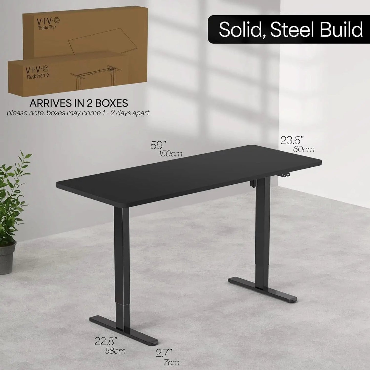 60 Inch Electric Height Adjustable Desk Dark Walnut Top Black Frame from PriceLows™