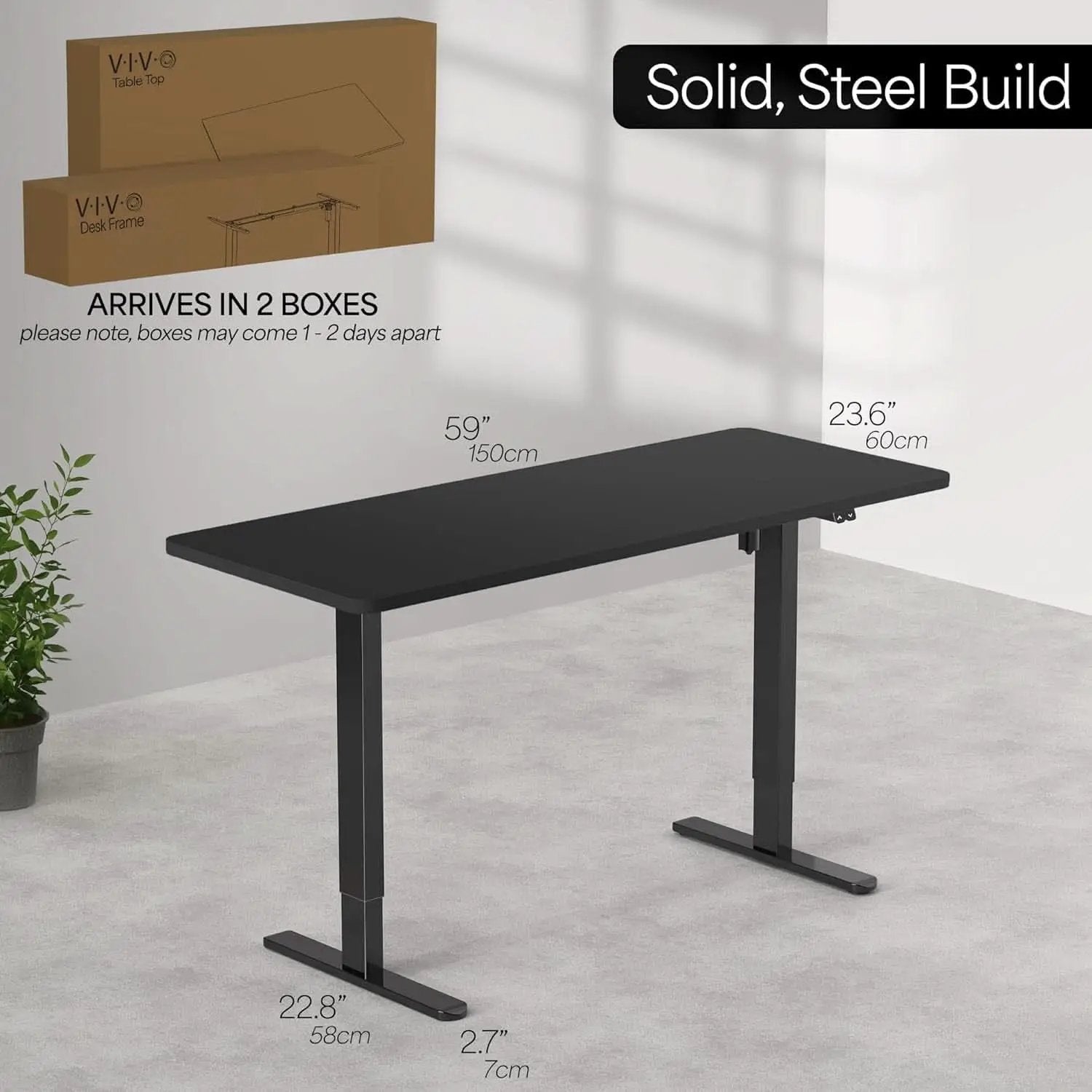60 Inch Electric Height Adjustable Desk Dark Walnut Top Black Frame from PriceLows™