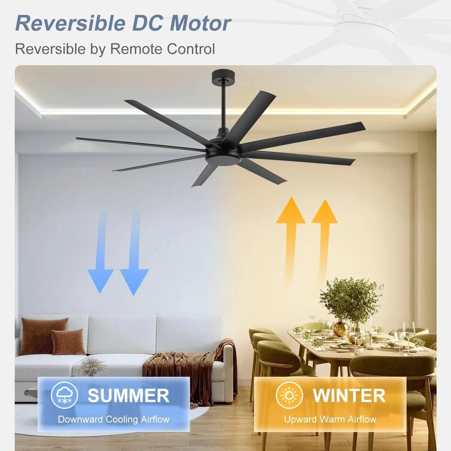 65 Inch Matte Black Ceiling Fan With Remote Quiet DC Motor from PriceLows™