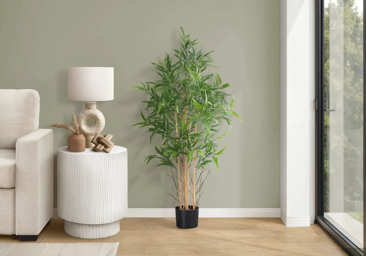 50 Inch Artificial Bamboo Tree | 640 Green Leaves | Indoor Faux Floor Plant | 5 Inch Sleek Pot