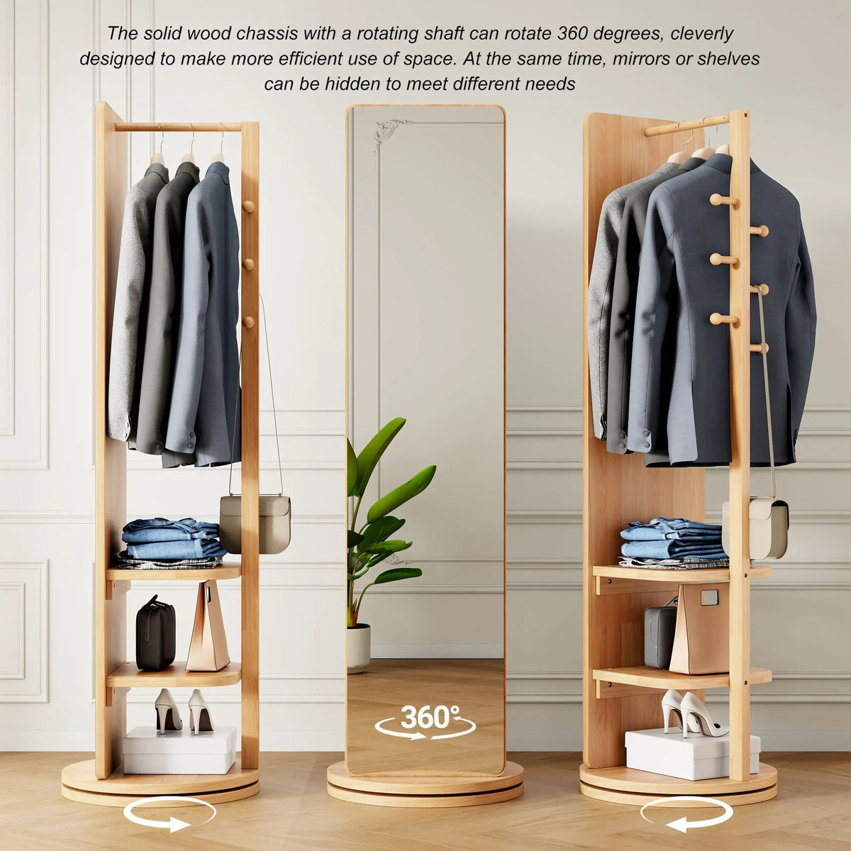 Full Length Mirror | 360 Rotation Design | Solid Wood Rack