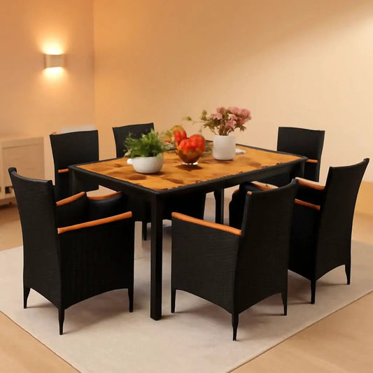7 Piece Patio Dining Set Acacia Wood Table Wicker Chairs from PriceLows™