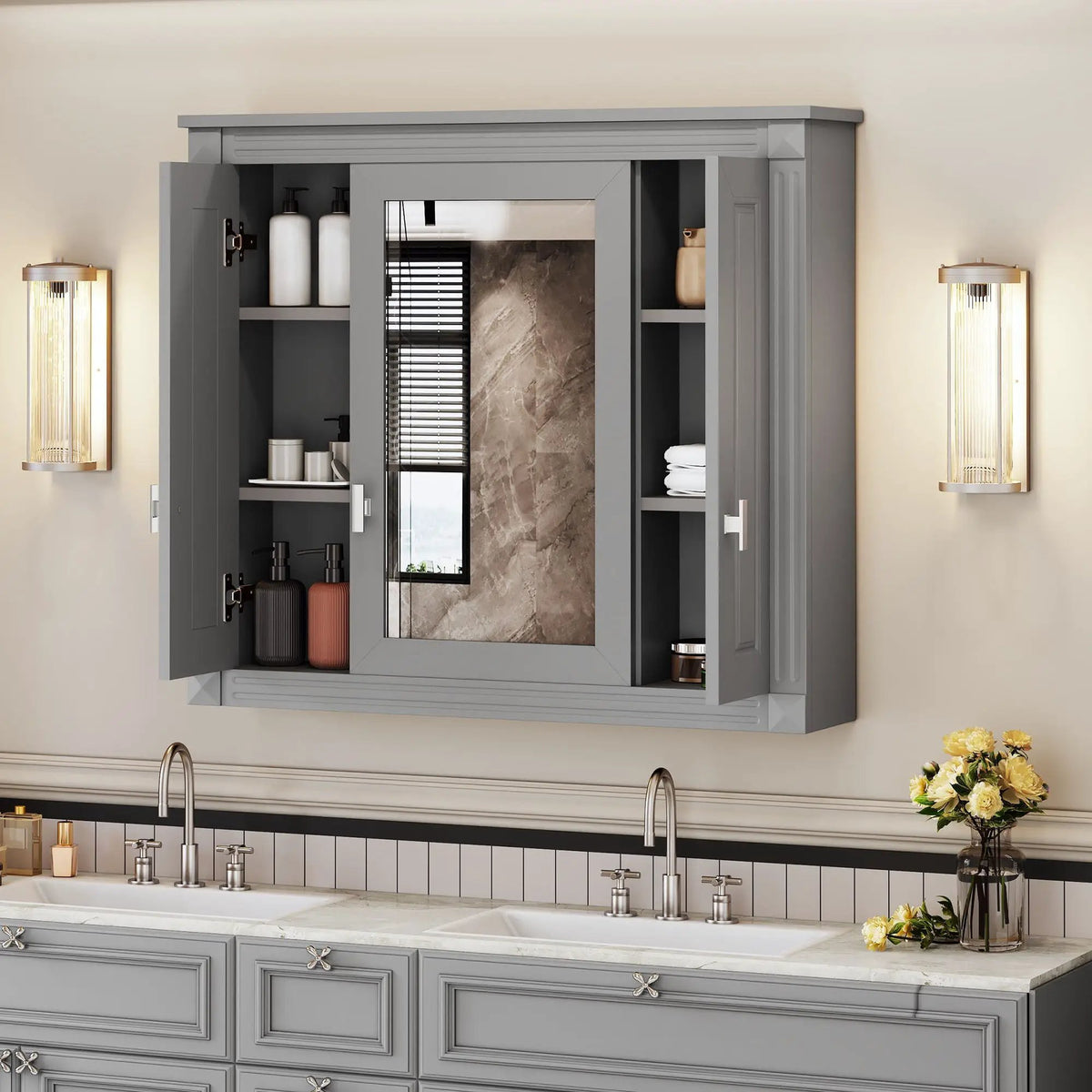 Wall Mounted Bathroom Cabinet | Mirror | 5 Shelves | Rectangular Design