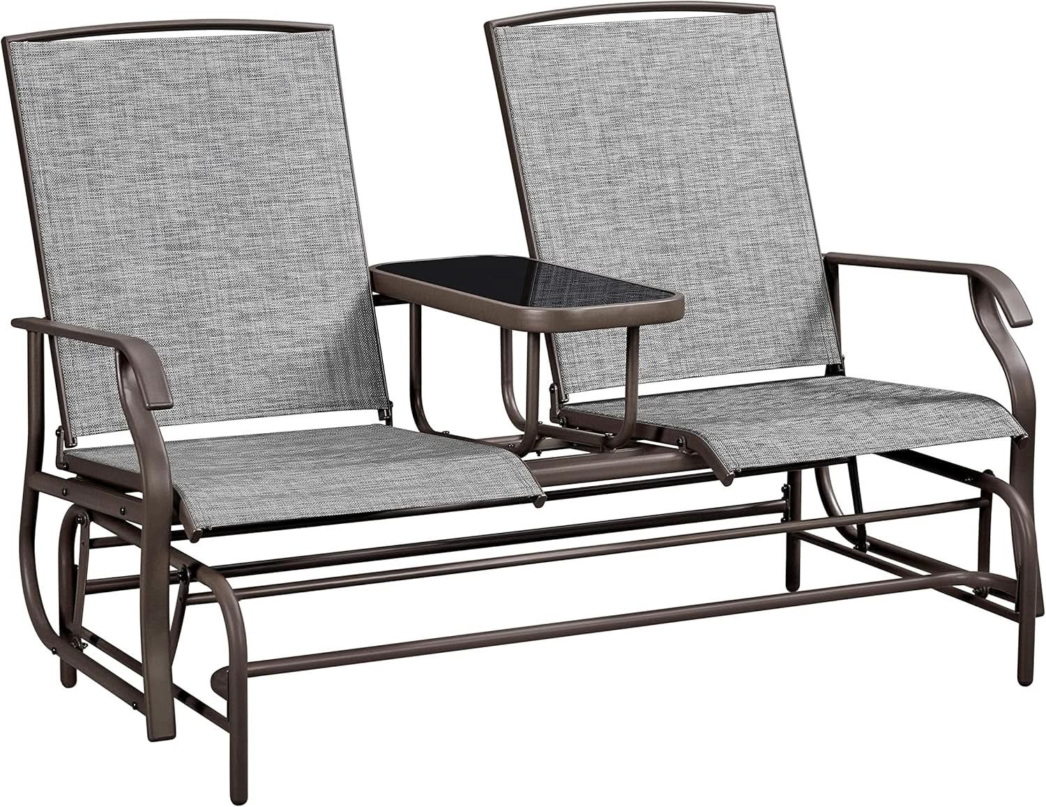 Two-Seat Outdoor Glider Bench with Center Table from PriceLows™