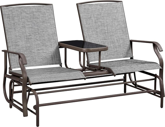 Two-Seat Outdoor Glider Bench with Center Table from PriceLows™