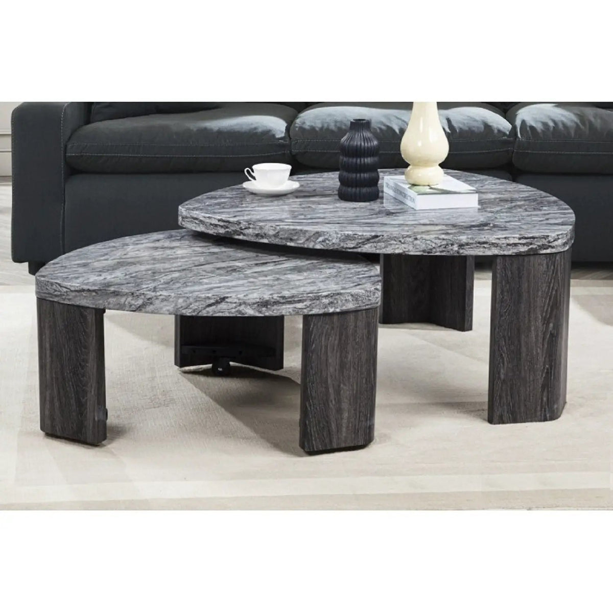 Triangle Nesting Coffee Table Set | Faux Marble | Gray | Set Of 2