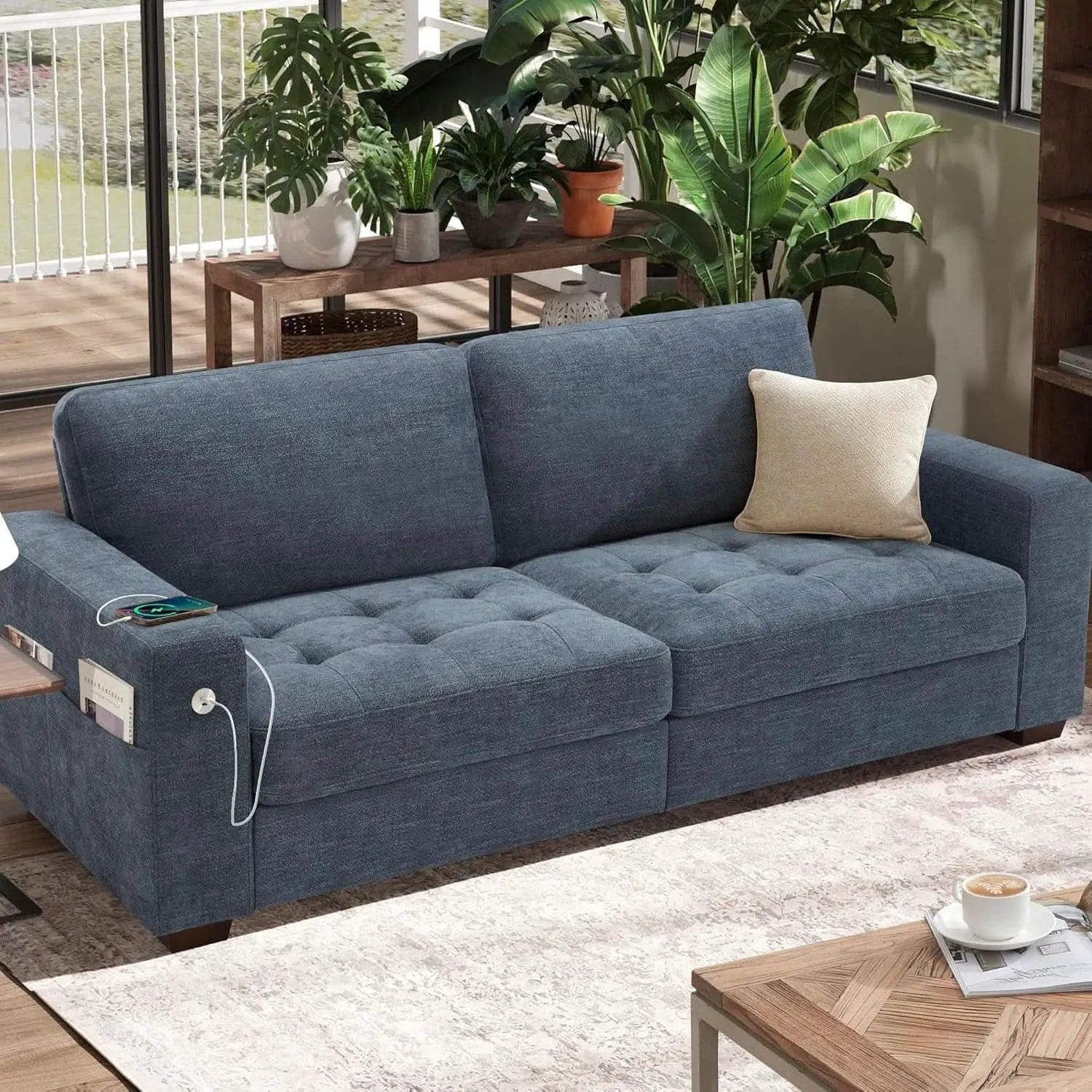 70 Inch Gray Chenille Loveseat With USB C Ports And Plush Cushions from PriceLows™