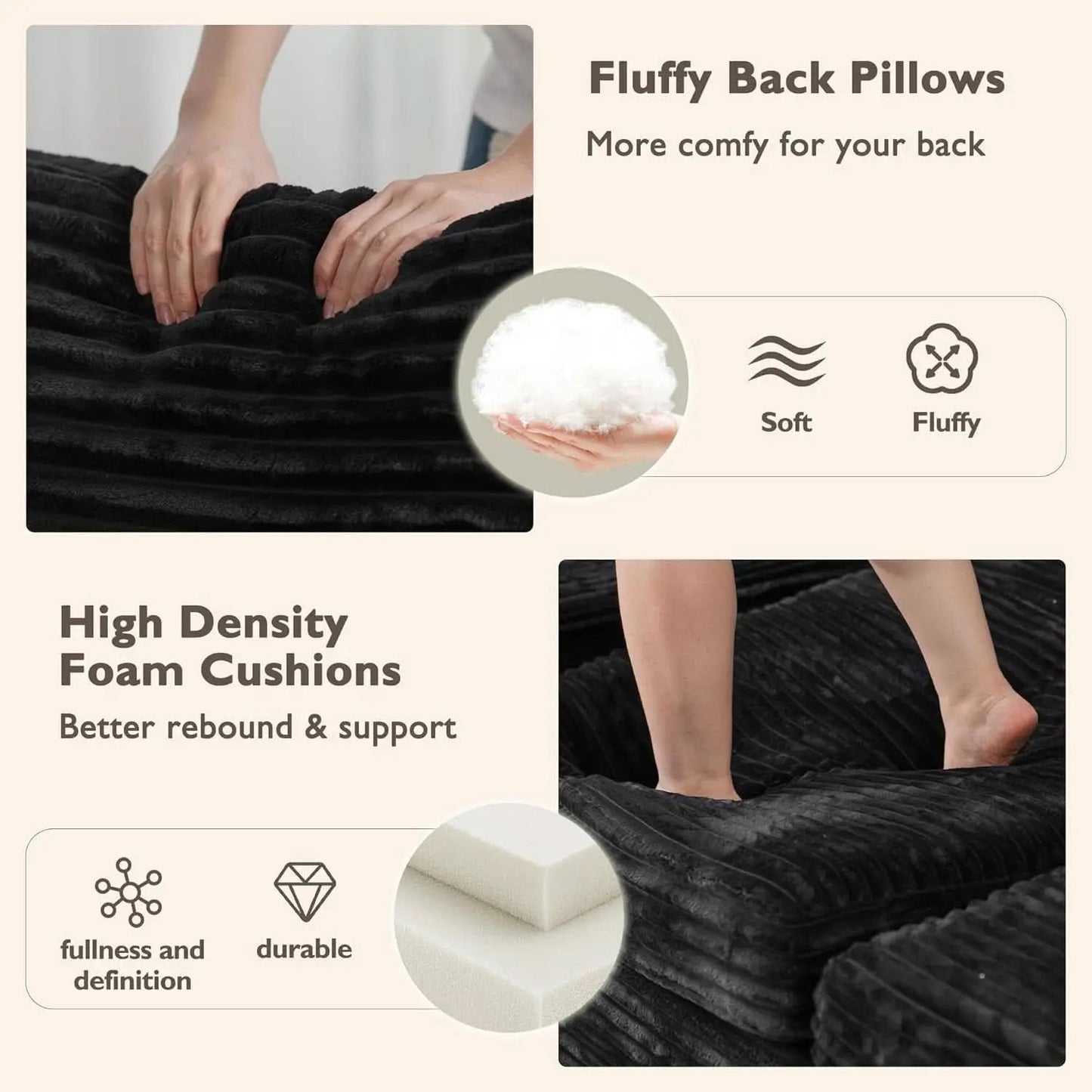 Modular Sectional Sofa Black Corduroy Convertible Sleeper from PriceLows™