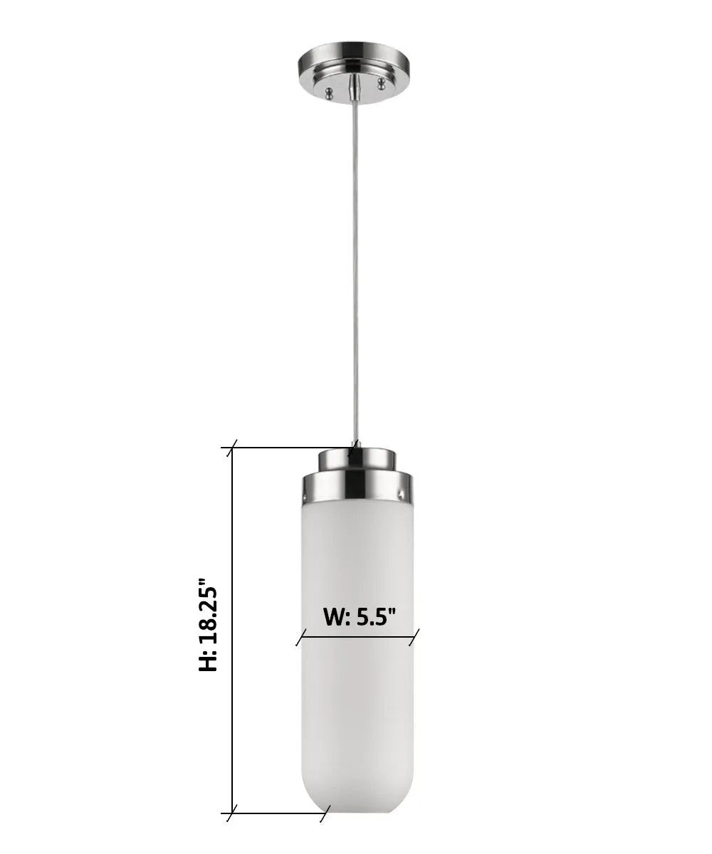 1-Light Pendant | 6 Inch Width | Polished Nickel | Frosted Glass Shade
