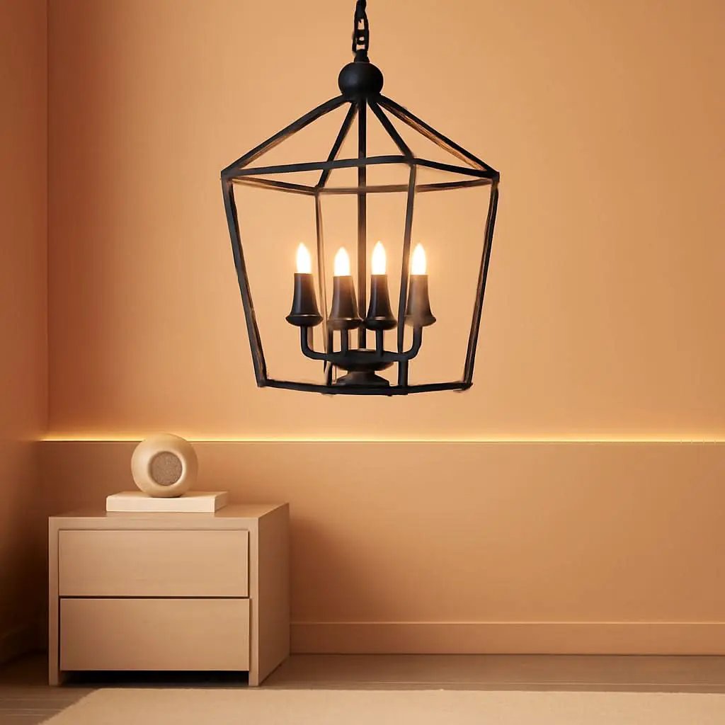 Industrial Black and Gold 4 Light Chandelier With Adjustable Chain from PriceLows™
