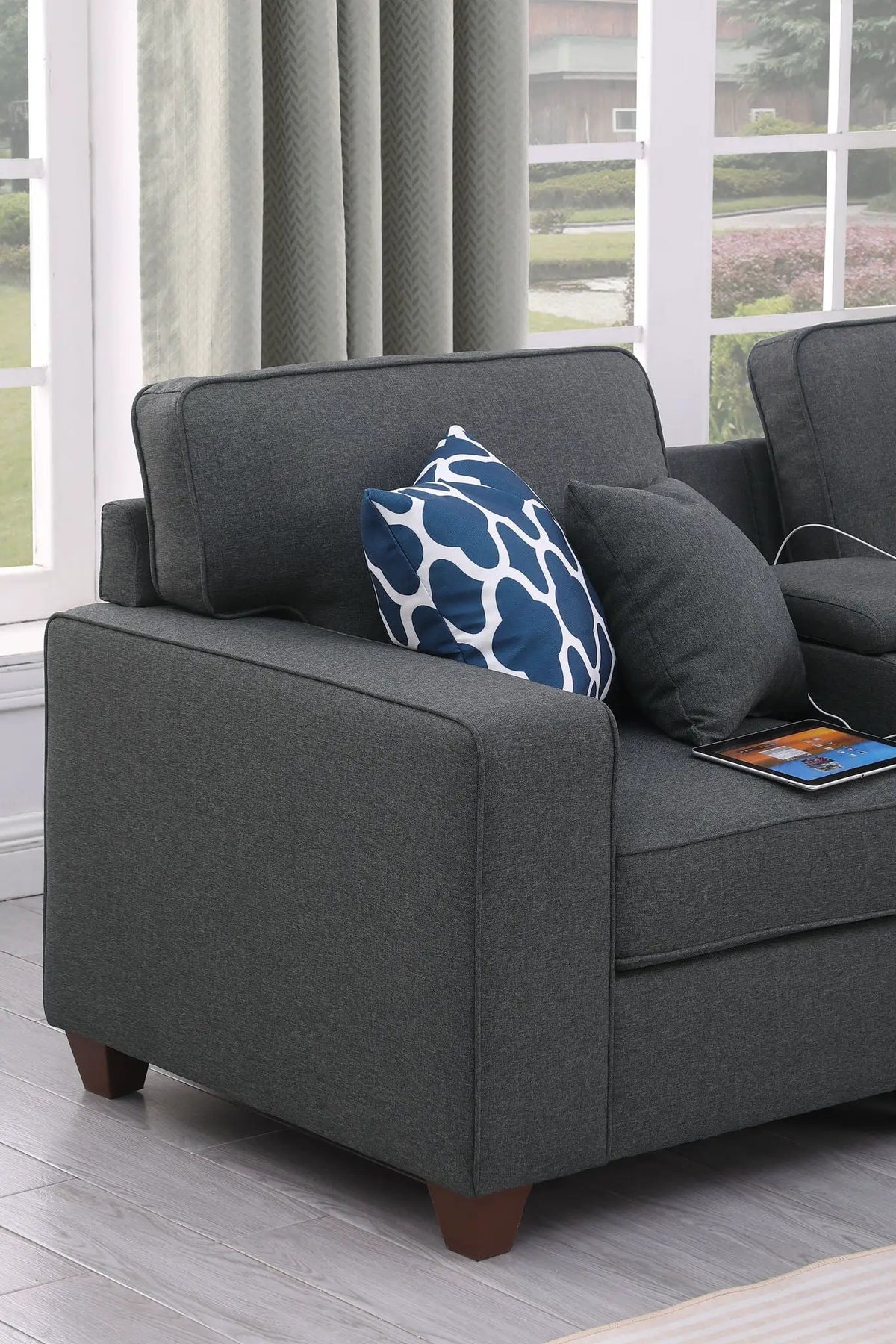 Eric 9-Piece Sectional | Upholstered Design | Ottoman Included | Cupholder Console