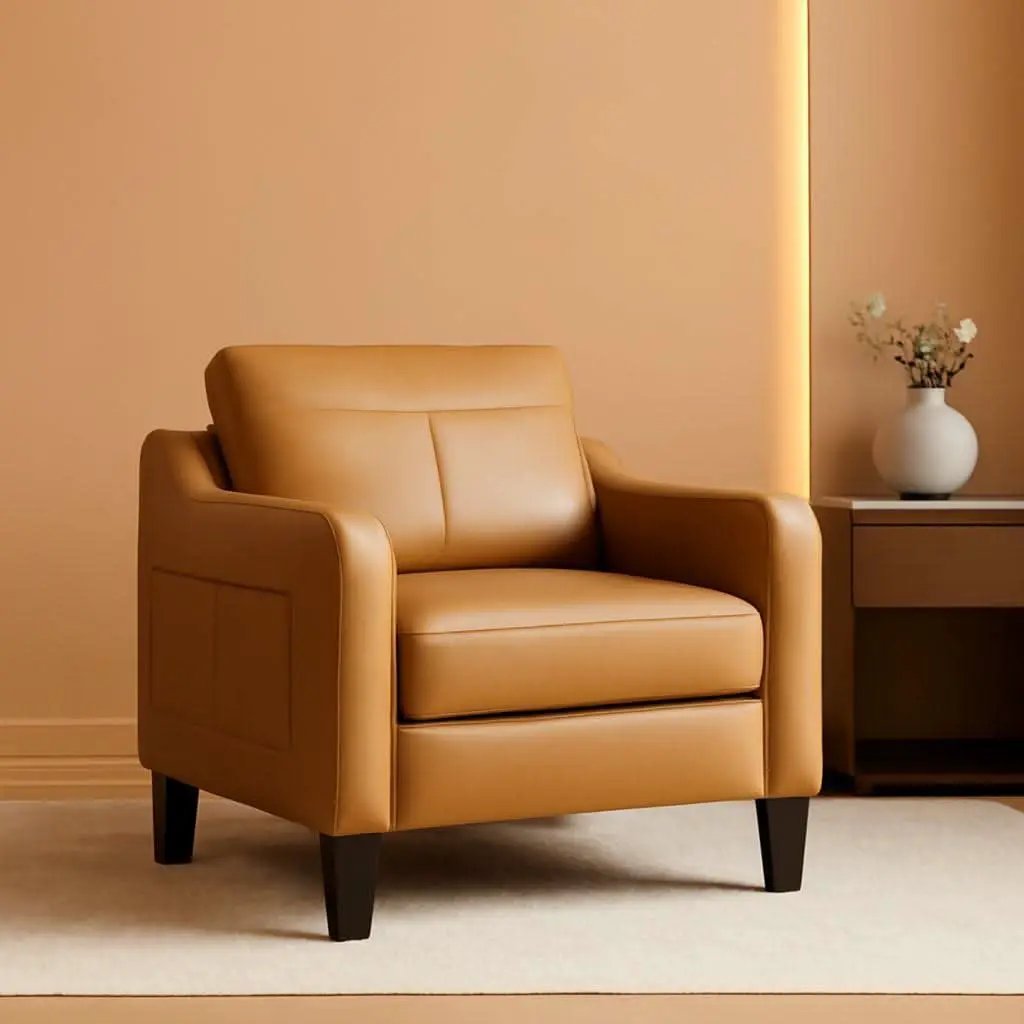 Brown PU Leather Accent Armchair With Removable Cushions from PriceLows™