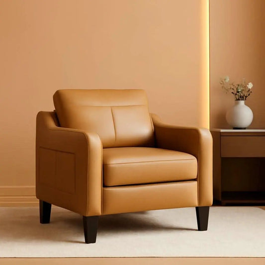 Brown PU Leather Accent Armchair With Removable Cushions from PriceLows™